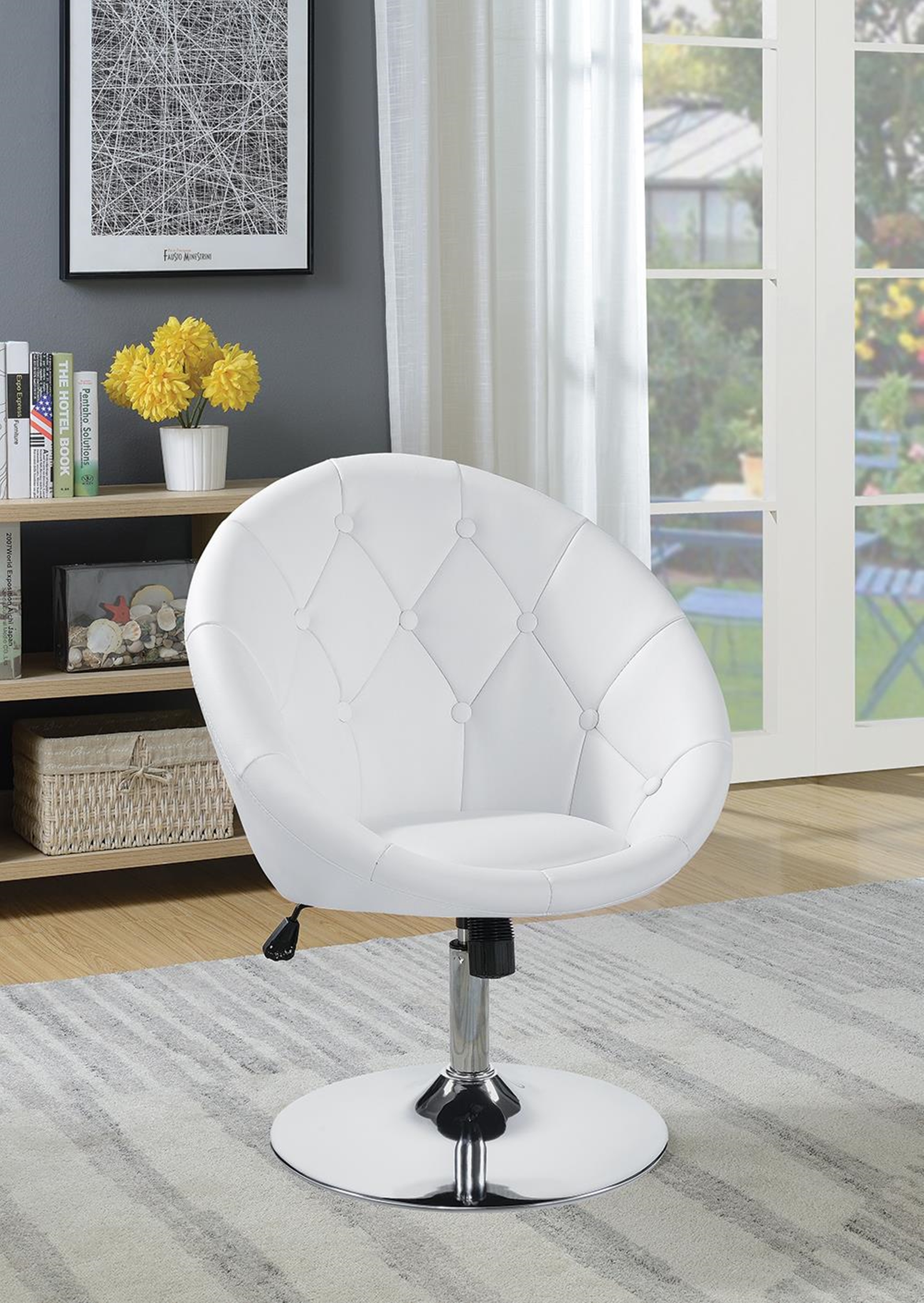 Contemporary White Faux Leather Swivel Accent Chair