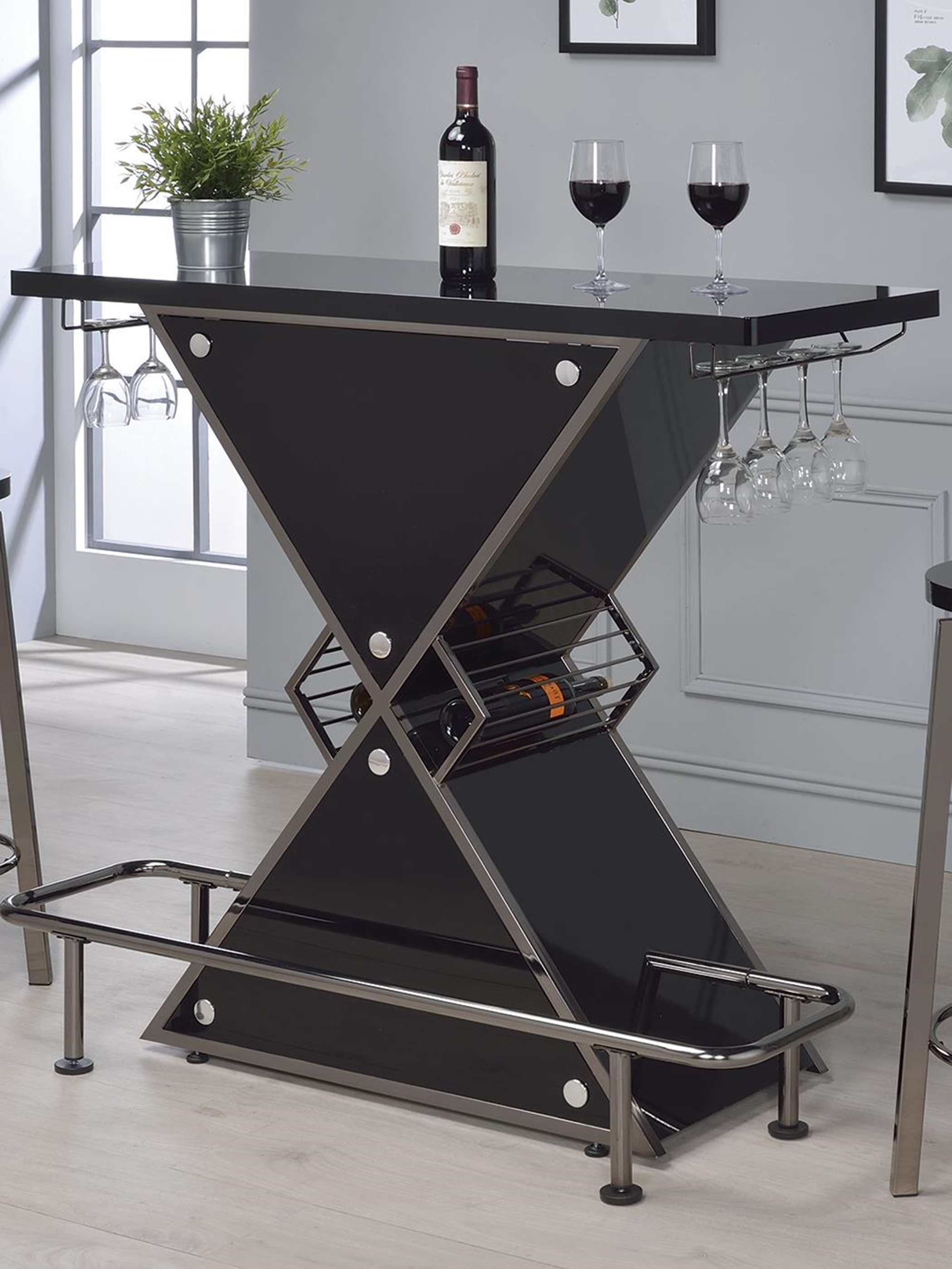 Contemporary Black Stacked Triangle Bar Unit