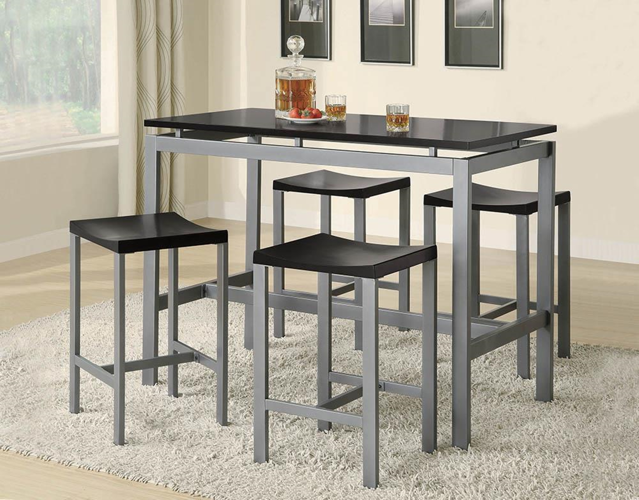 Casual Black and Silver Metal Five Piece Dining Set