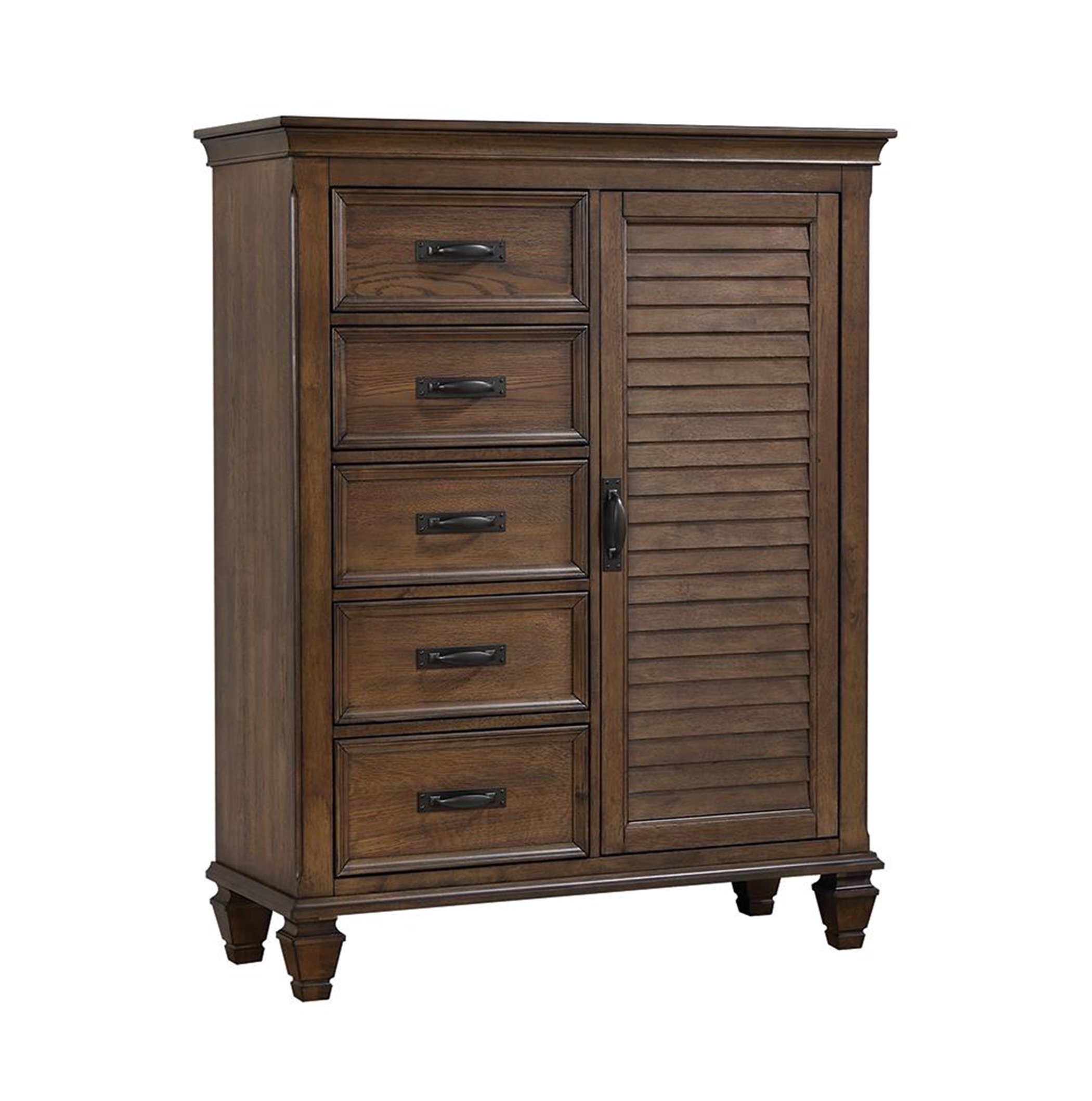 Franco Five-Drawer Chest With Louvered Panel Door