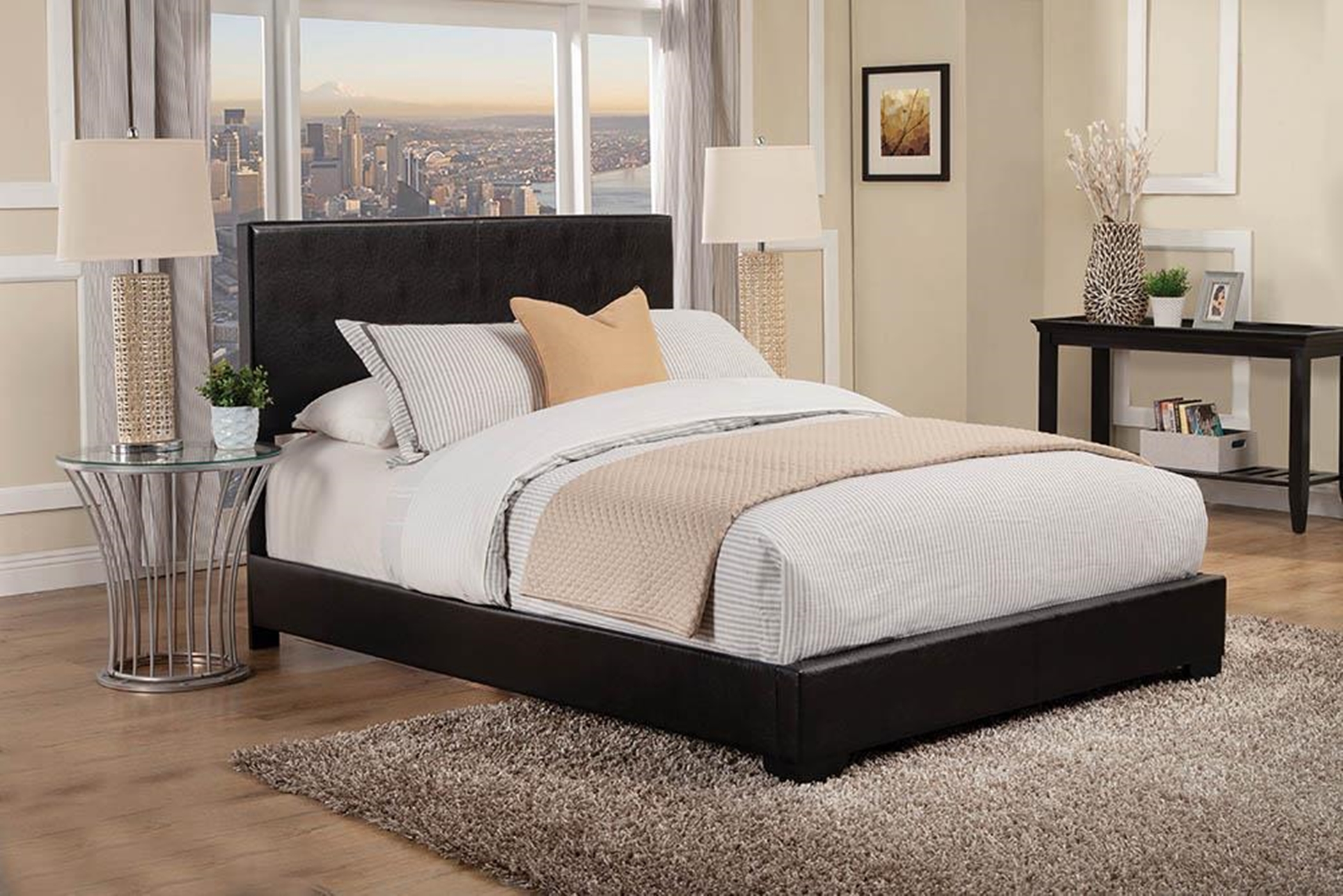 Conner Casual Black Upholstered Queen Bed