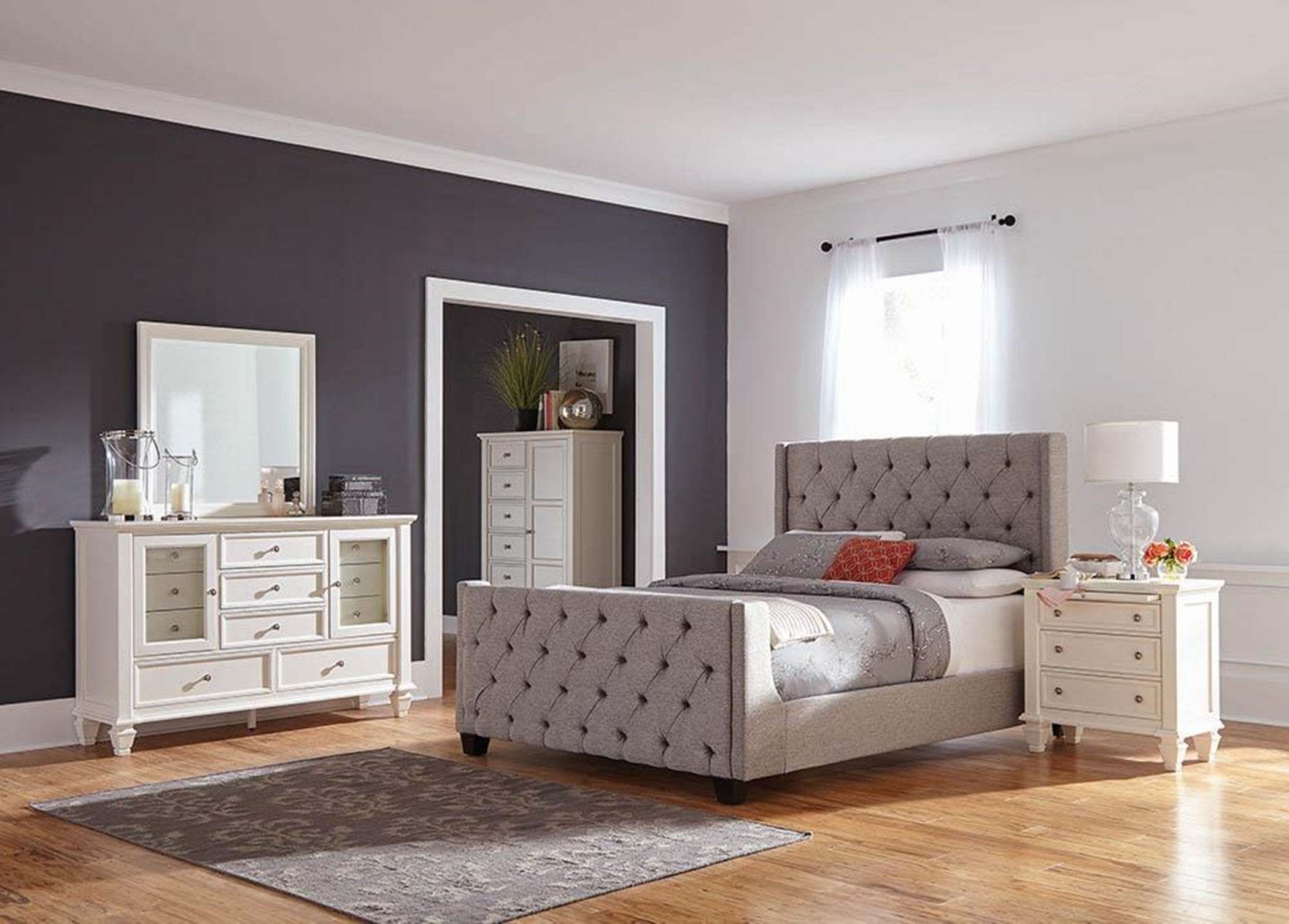 Palma Light Grey Upholstered Full Bed - Click Image to Close