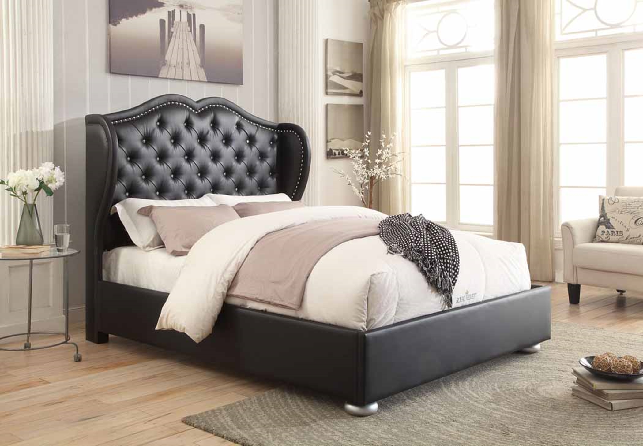 Clarice Black Upholstered King Bed