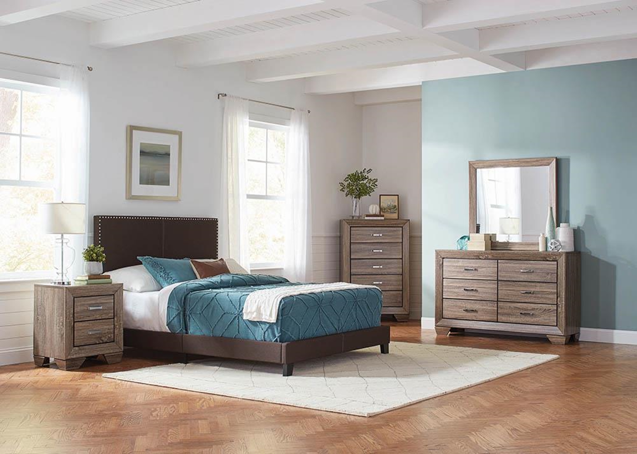 Boyd Upholstered Brown Queen Bed
