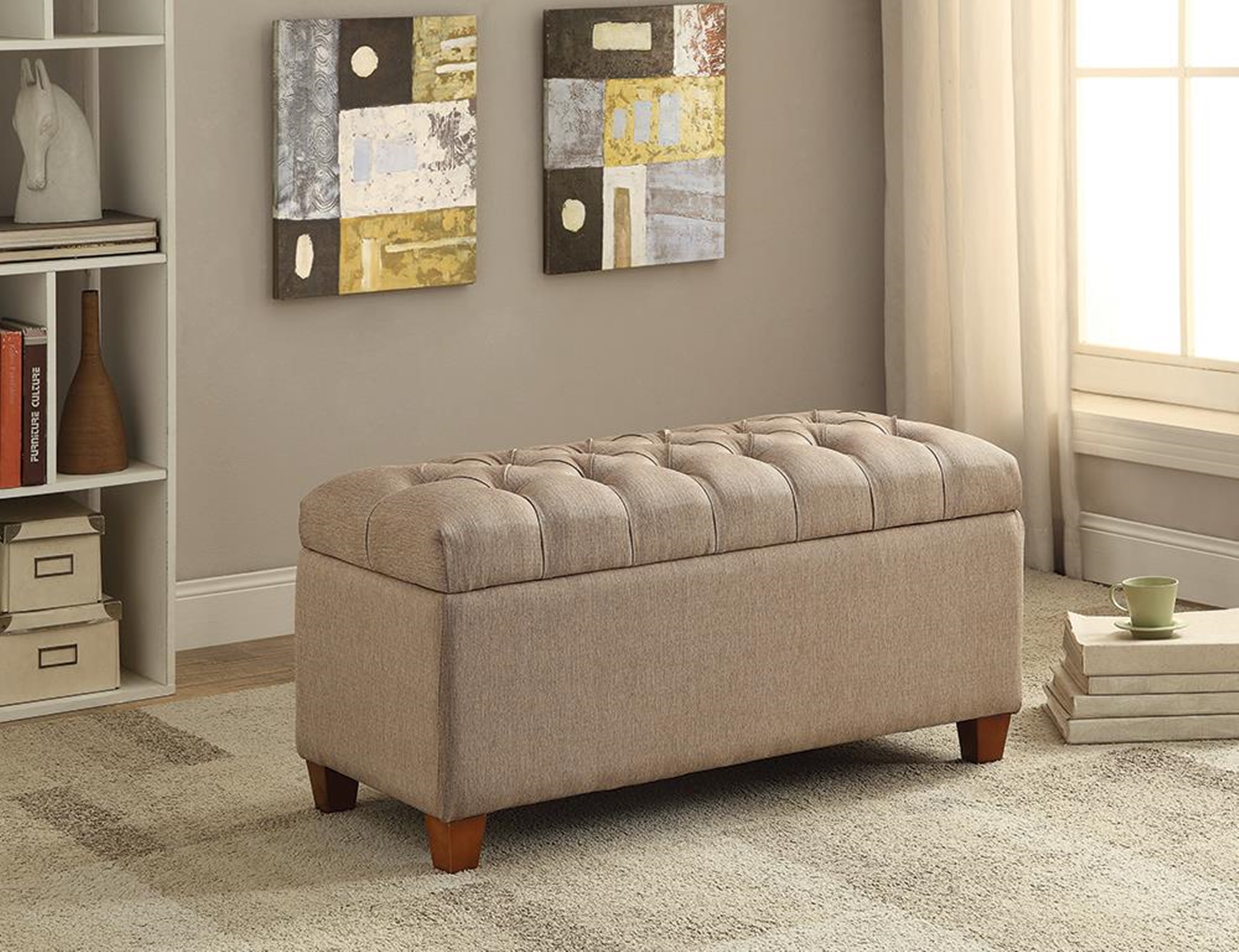 Tufted Taupe Storage Bench