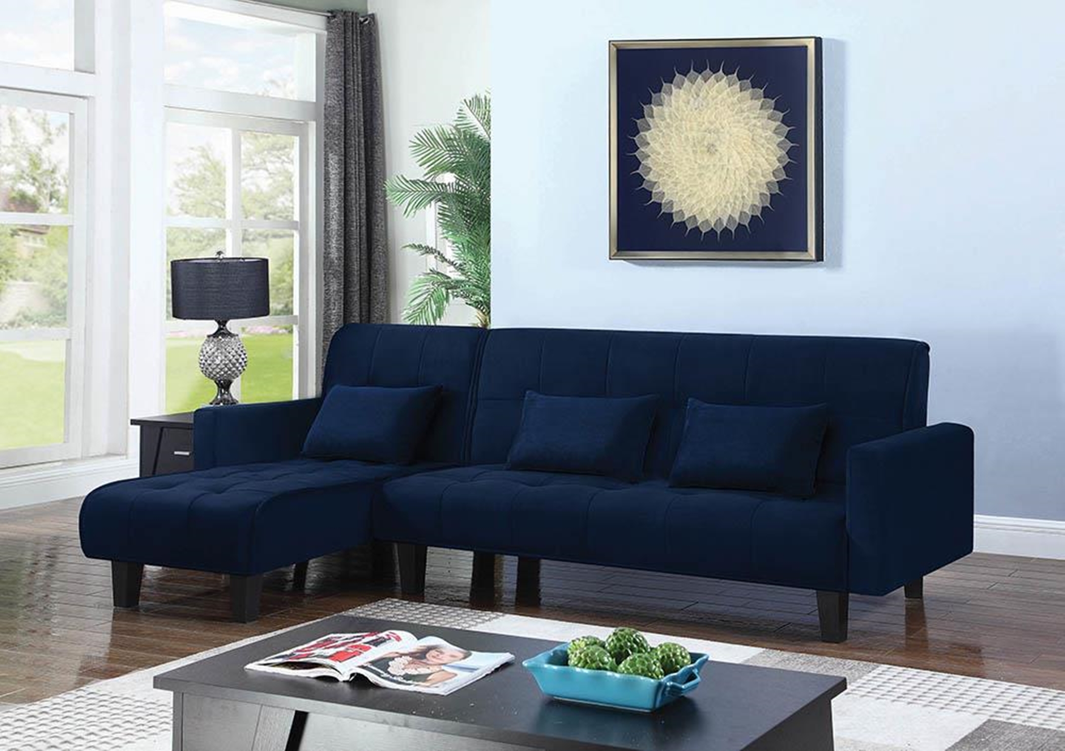 Transitional Blue Sofa Bed
