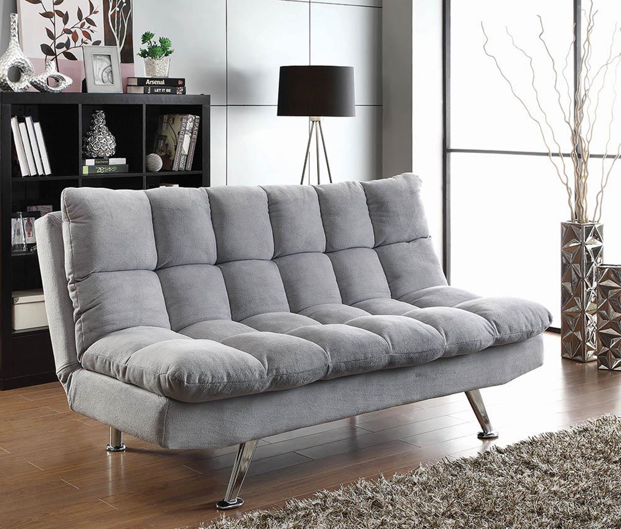 Transitional Dark Grey and Chrome Sofa Bed