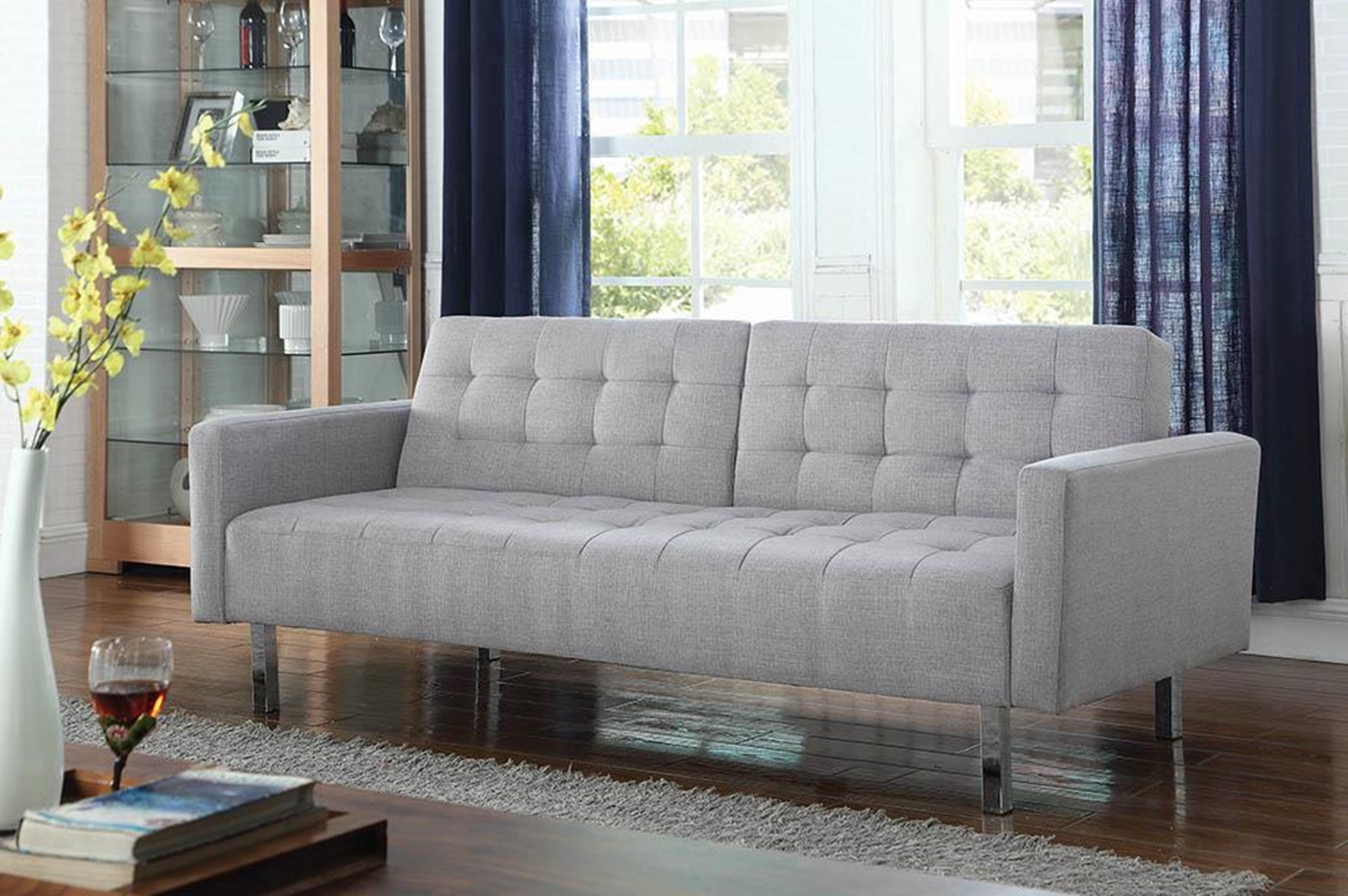Transitional Light Grey Tufted Sofa Bed