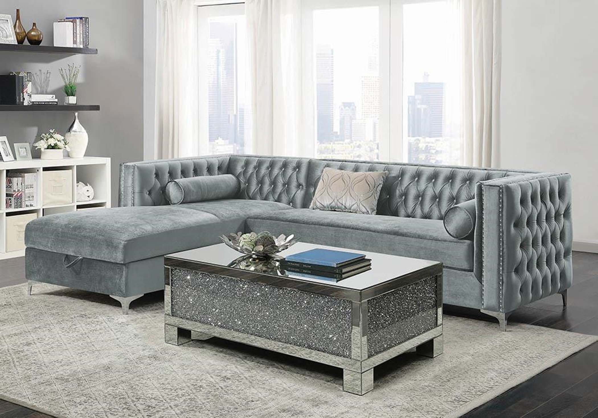 Bellaire Silver and Chrome Sectional
