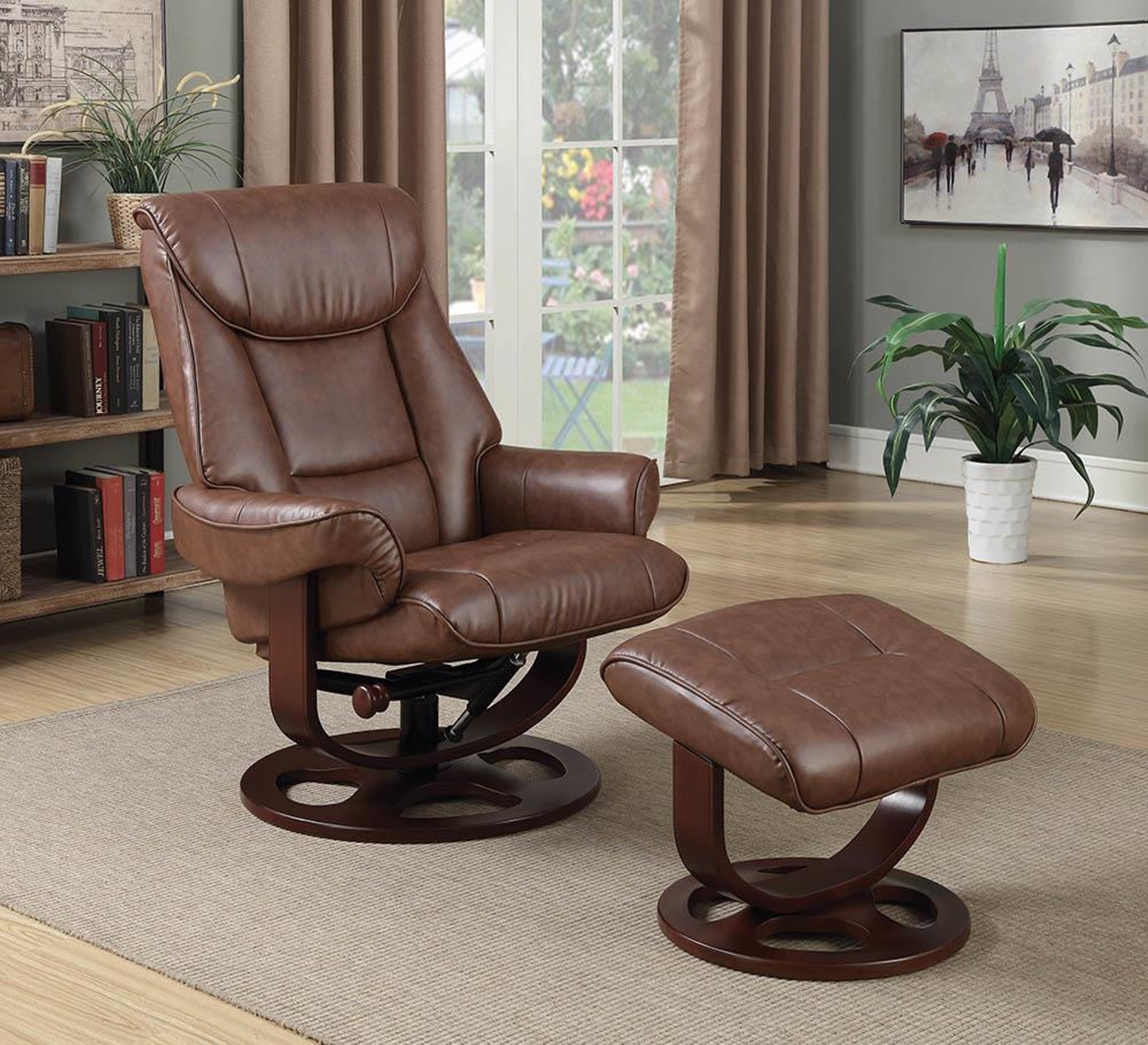 Transitional Chestnut Chair with Ottoman