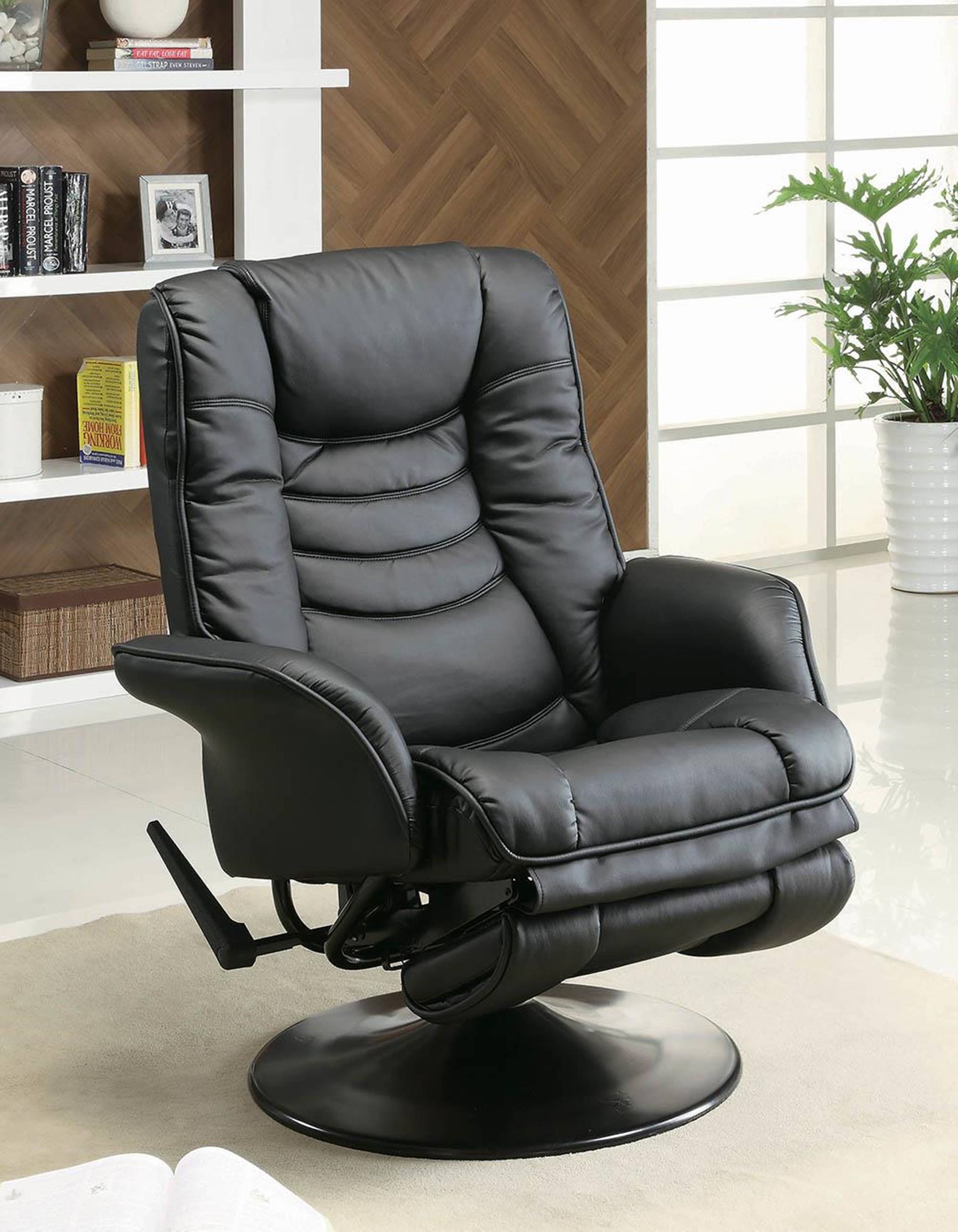 Casual Black Faux Leather Swivel Recliner