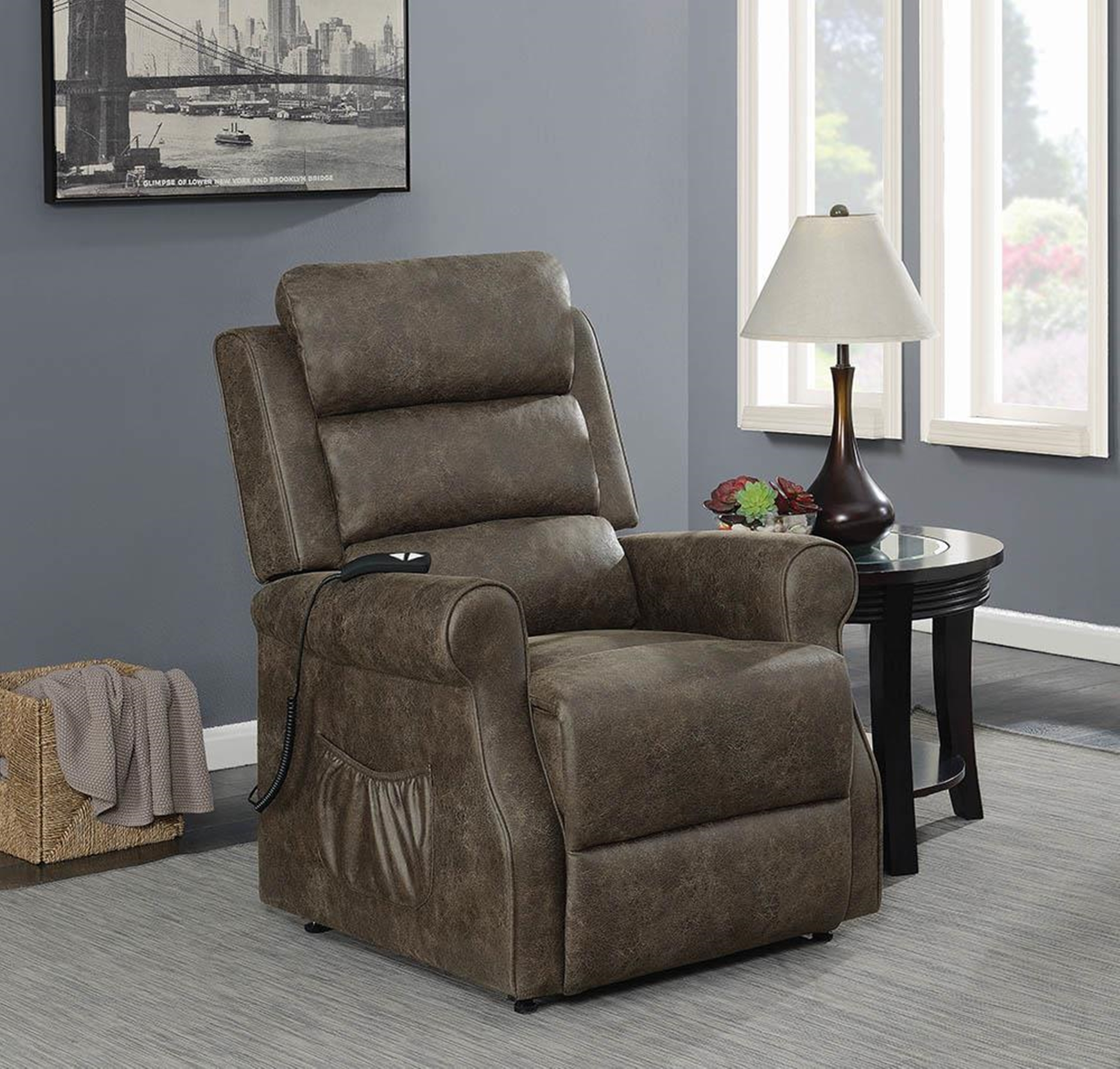 Casual Brown Power Lift Recliner