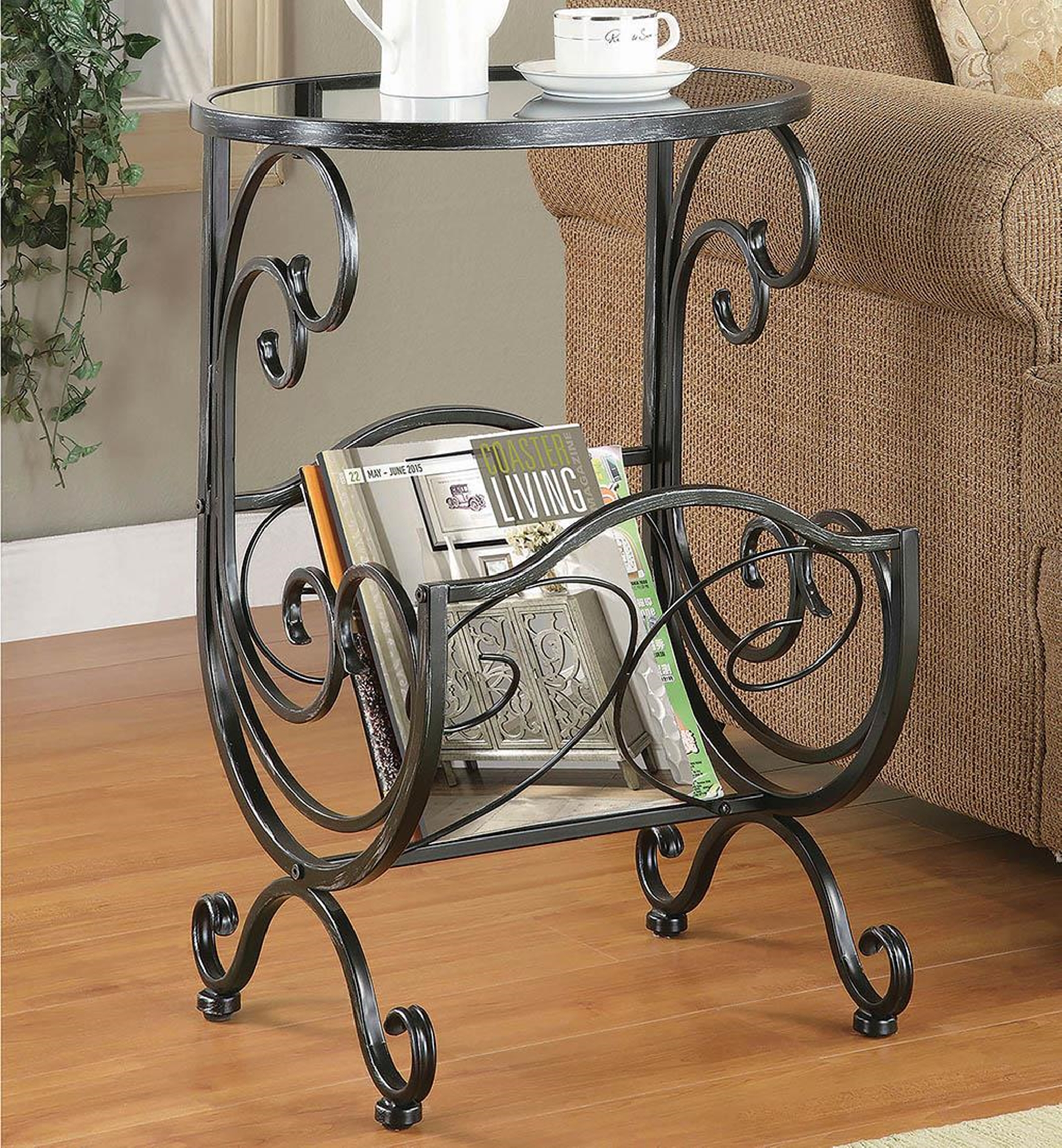 Traditional Metal and Glass Accent Table