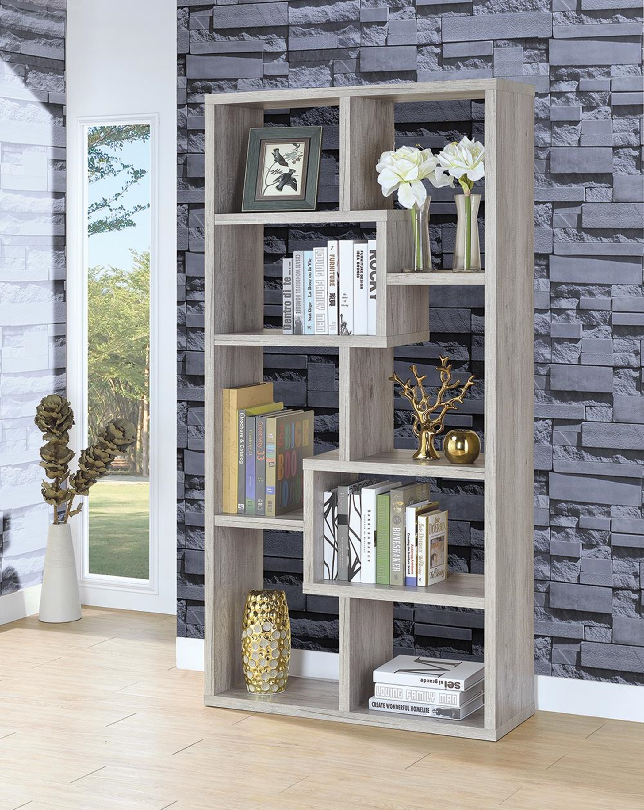 Transitional Grey Driftwood Bookcase