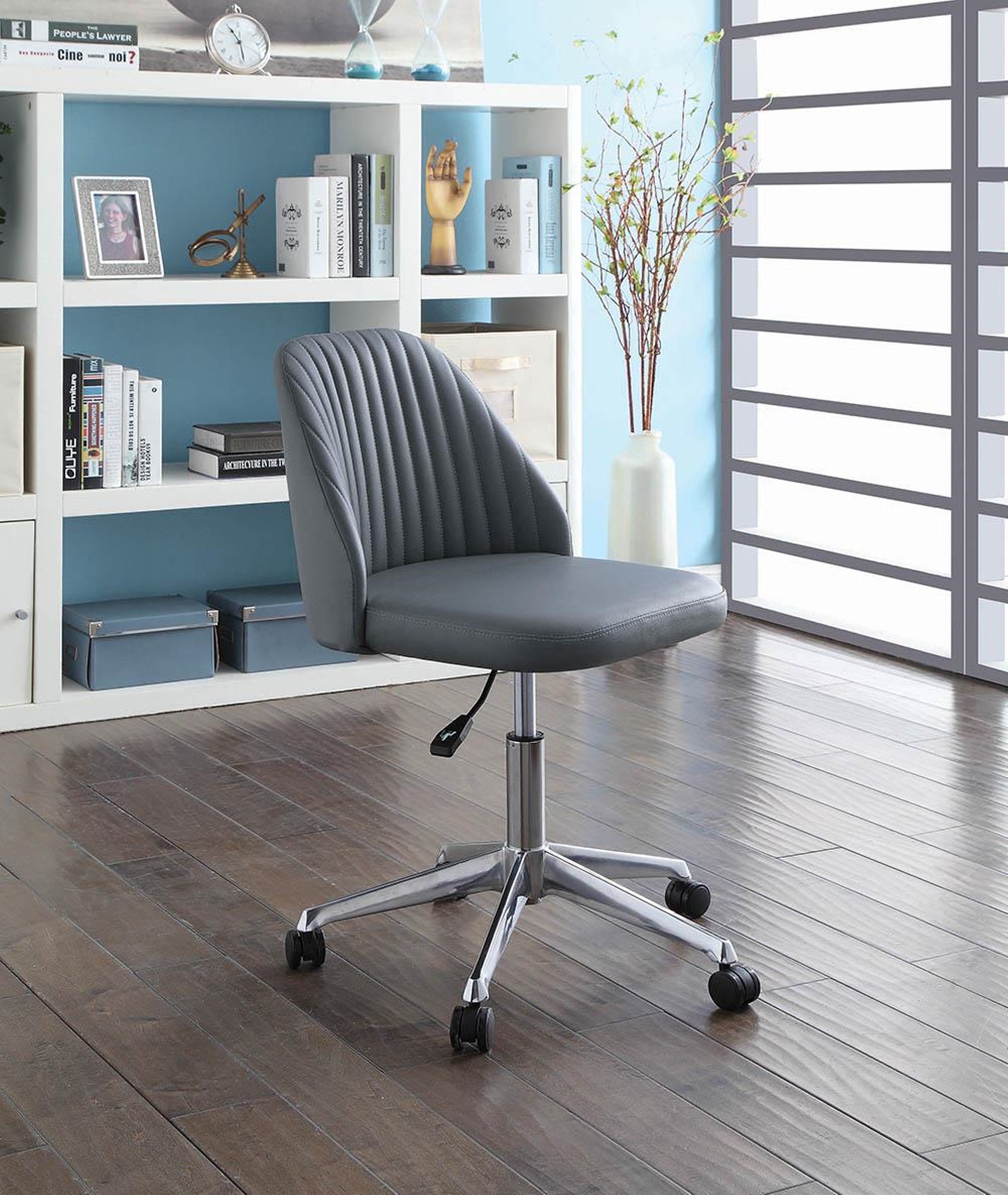 Modern Grey Channeled Back Office Chair