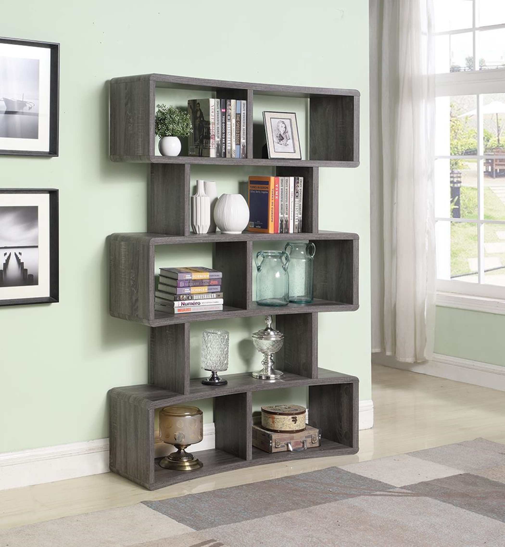 Weathered Grey Wide Bookcase