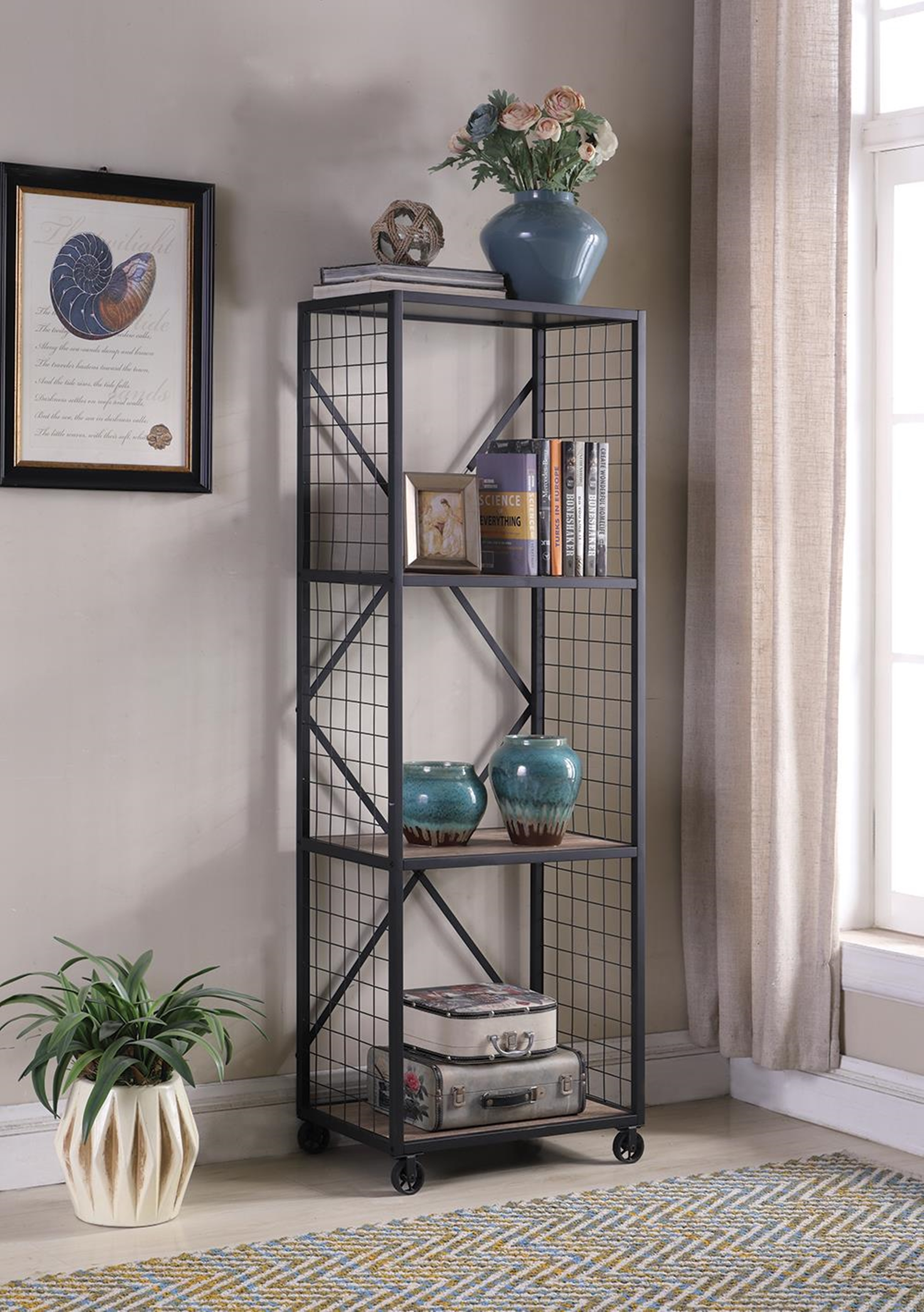 Weathered Taupe and Black Bookcase