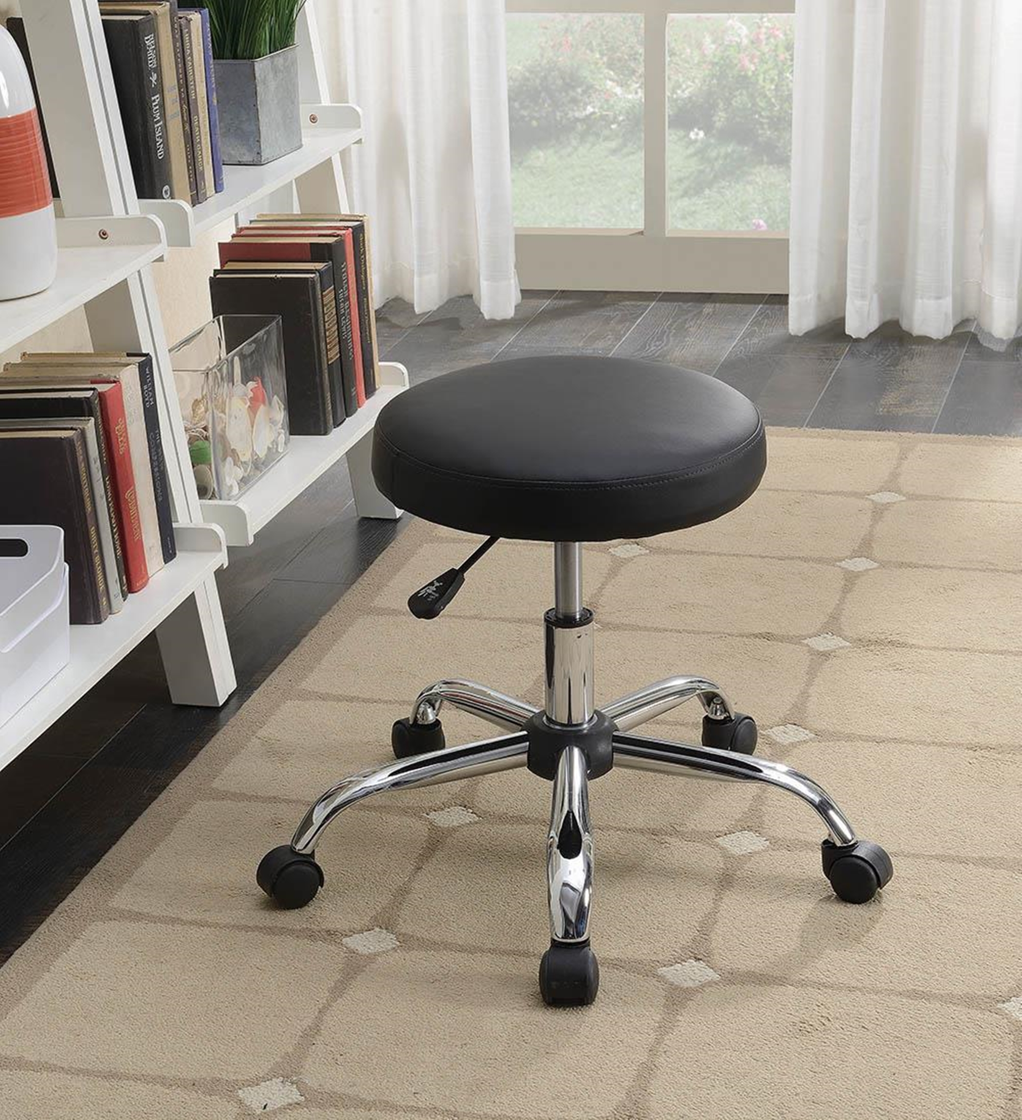 Contemporary Black Faux Leather Office Stool