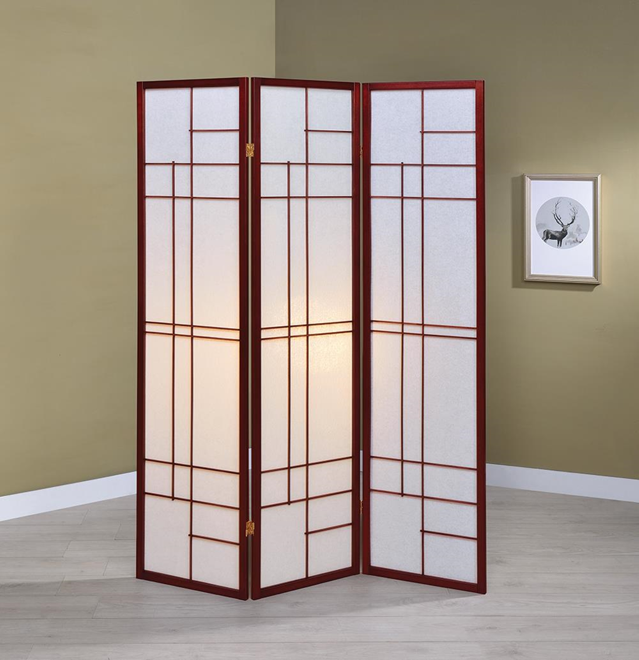 Transitional Brown Red Three-Panel Screen