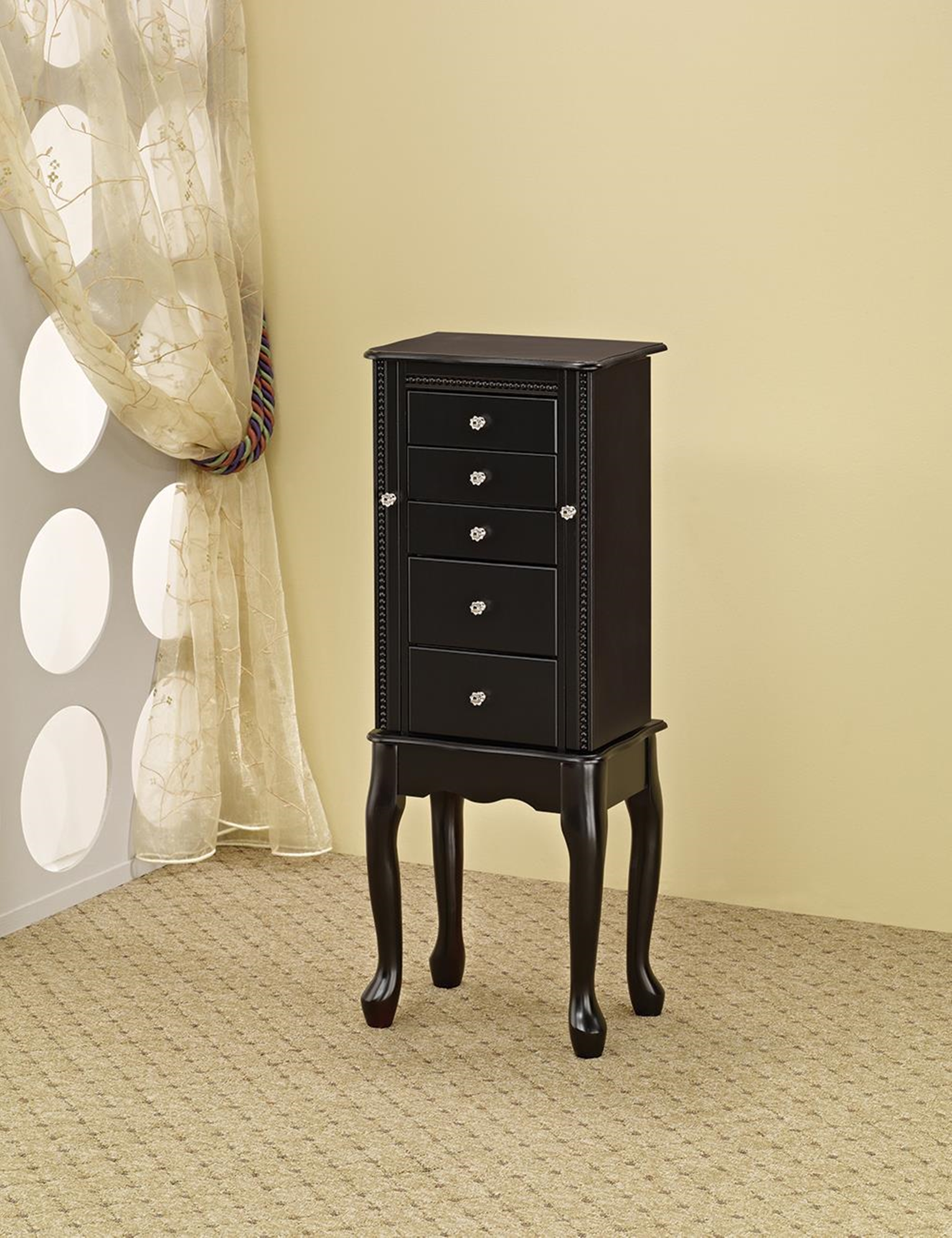 Traditional Queen Anne Black Jewelry Armoire
