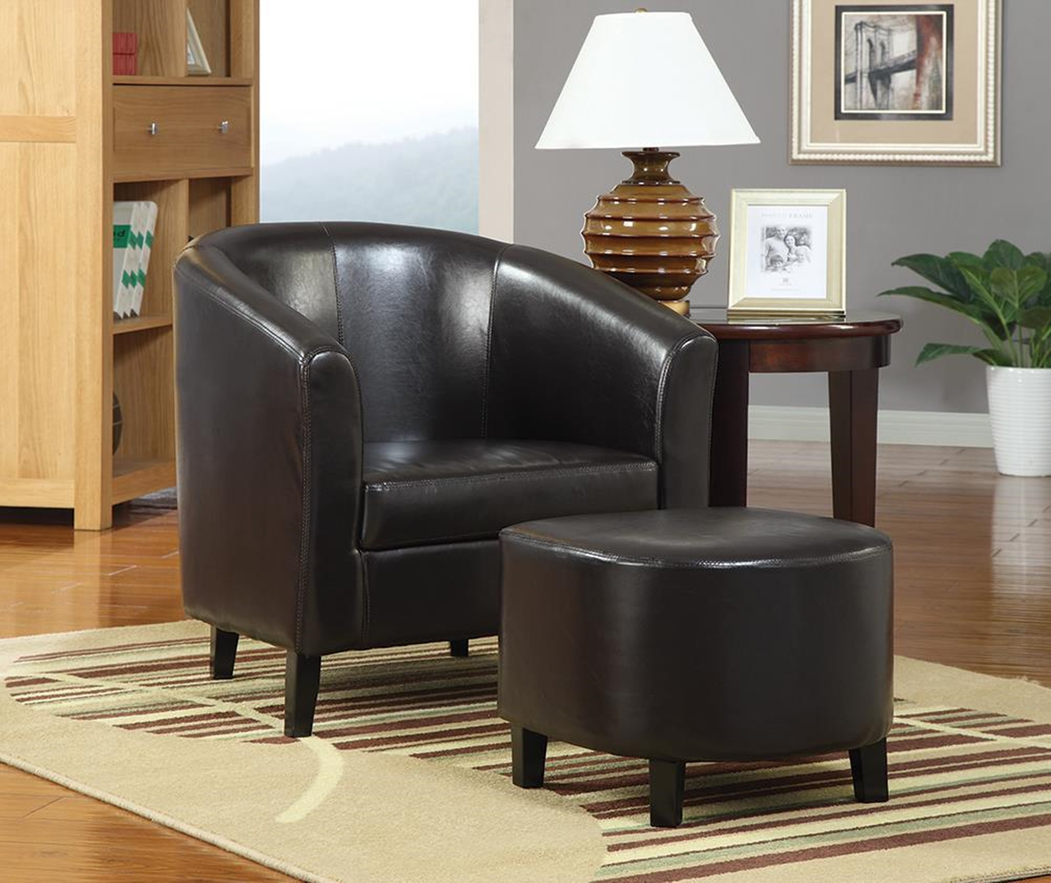 Leather Accent Chair and Ottoman