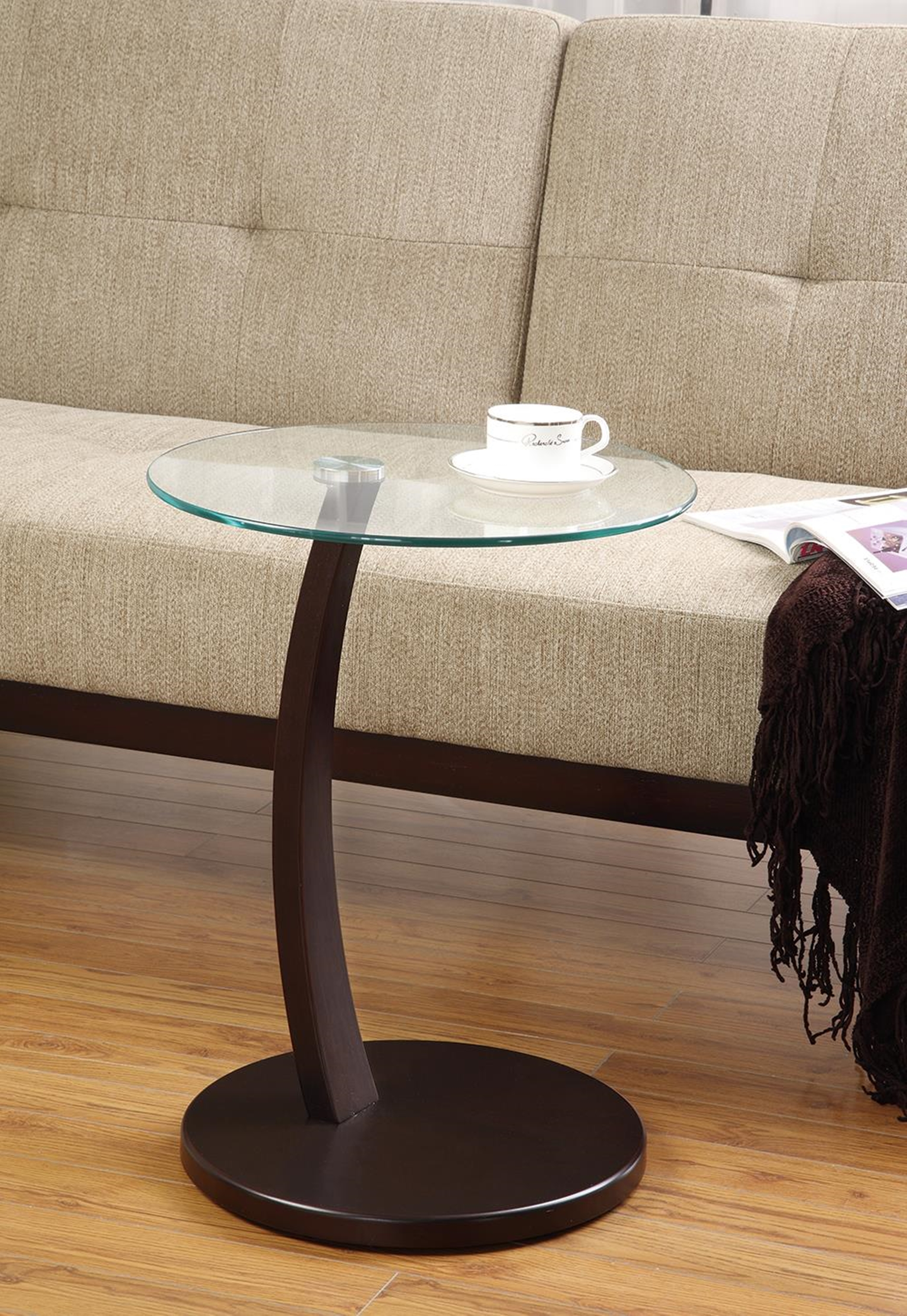Casual Round Top Glass Accent Table