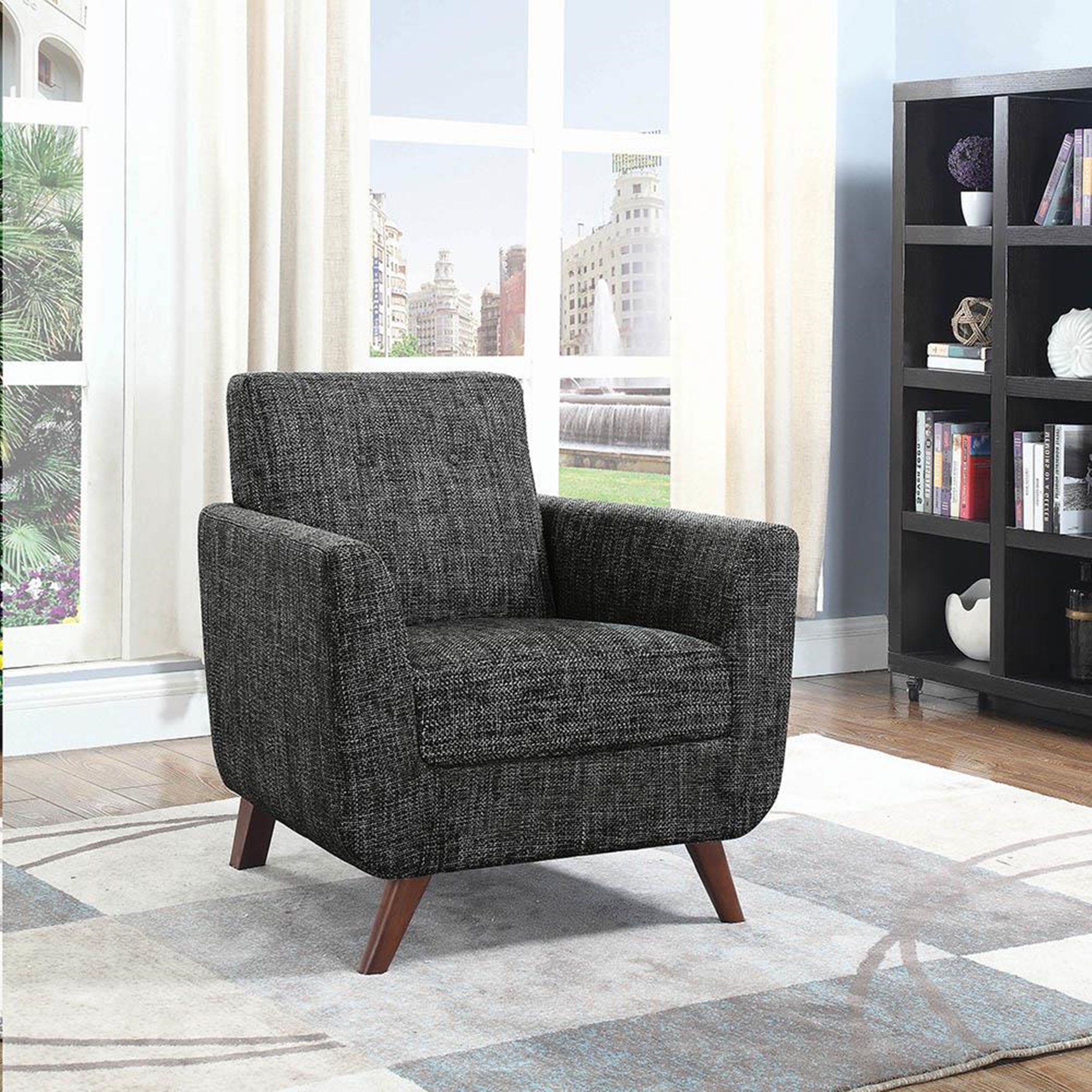 Mid-Century Modern Grey Upholstered Accent Chair