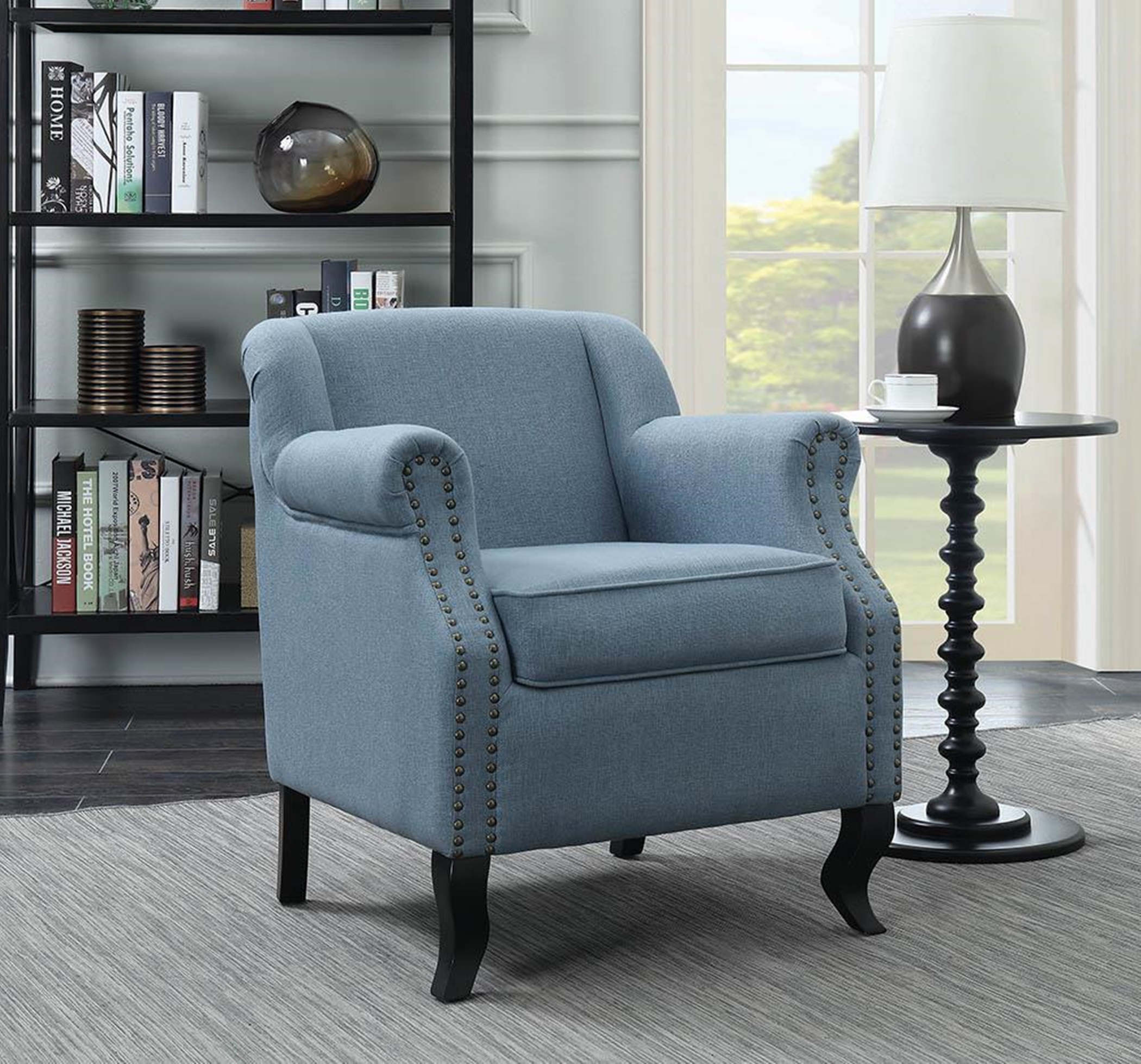 Traditional Light Blue Upholstered Accent Chair