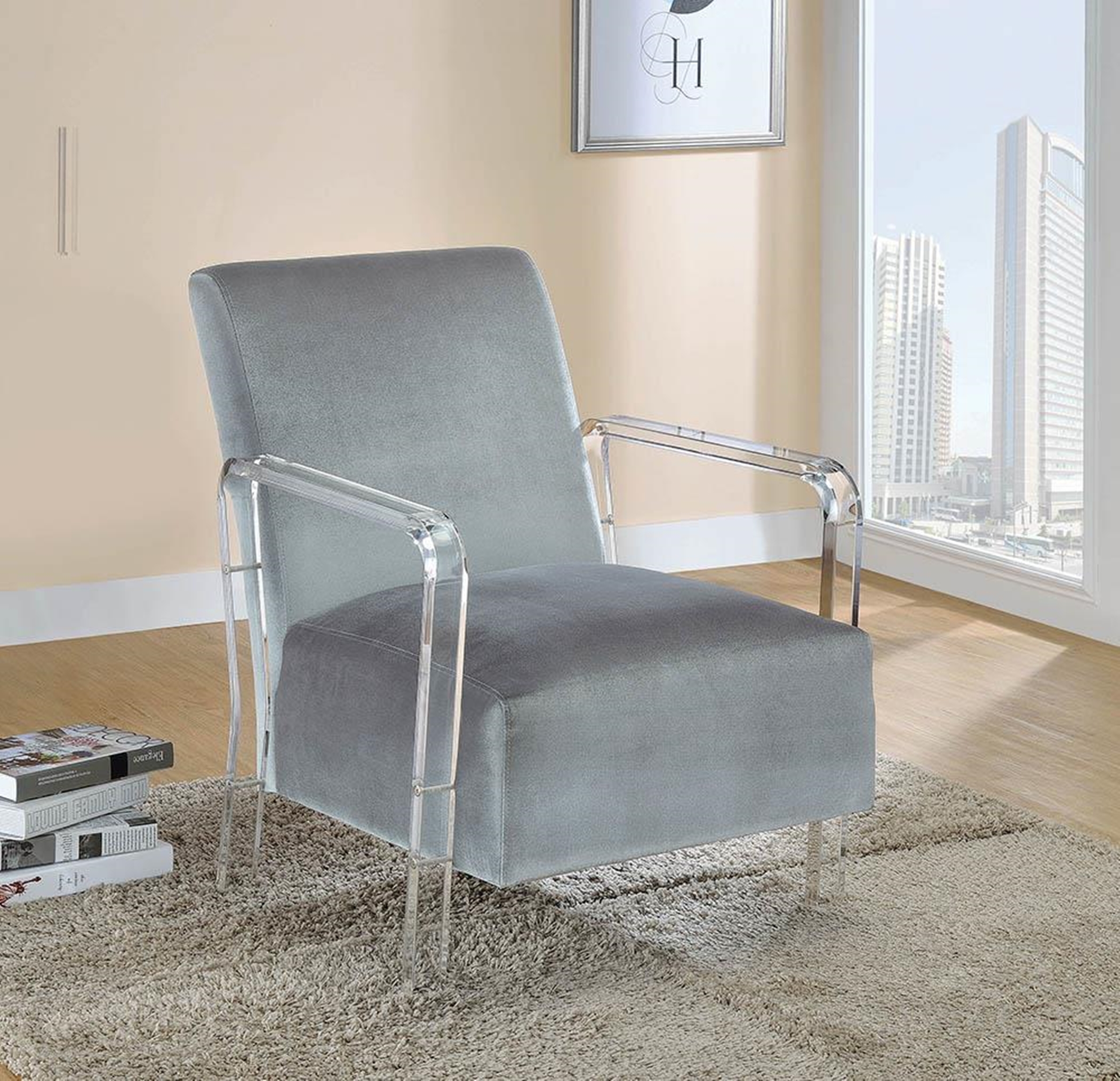 Modern Grey and Clear Accent Chair