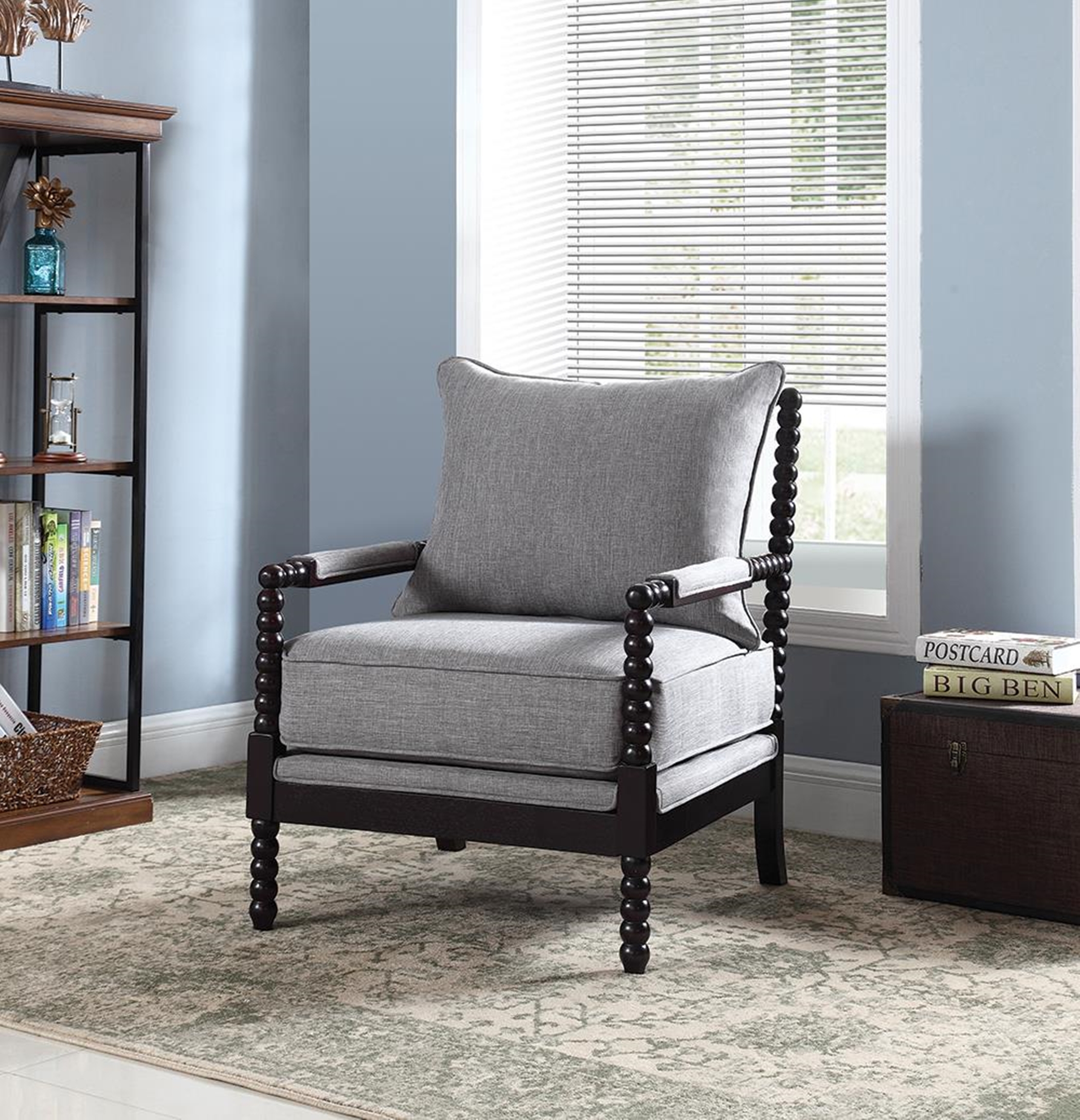 Traditional Grey and Capp. Accent Chair