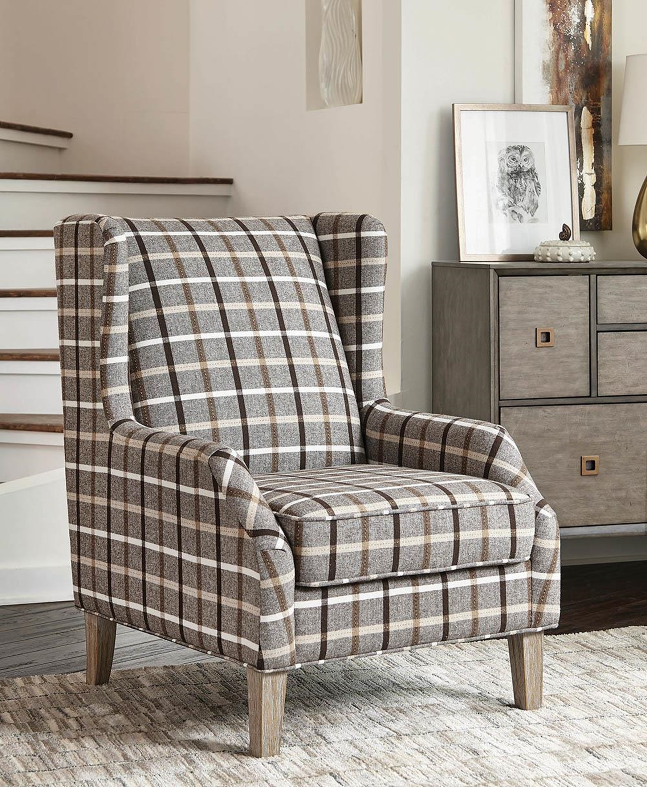 Traditional Neutral Brown Accent Chair