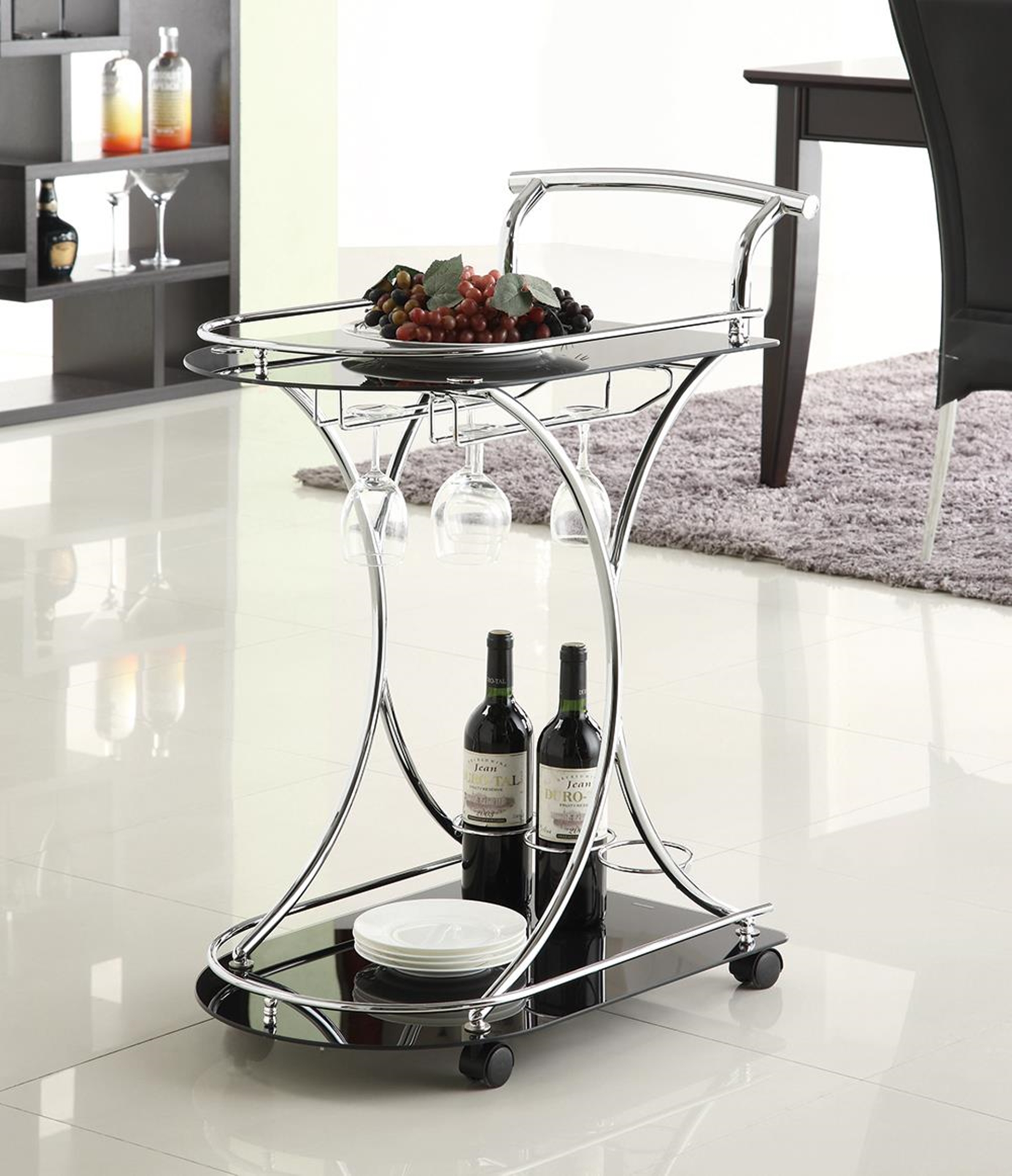 Chrome and Black Serving Cart
