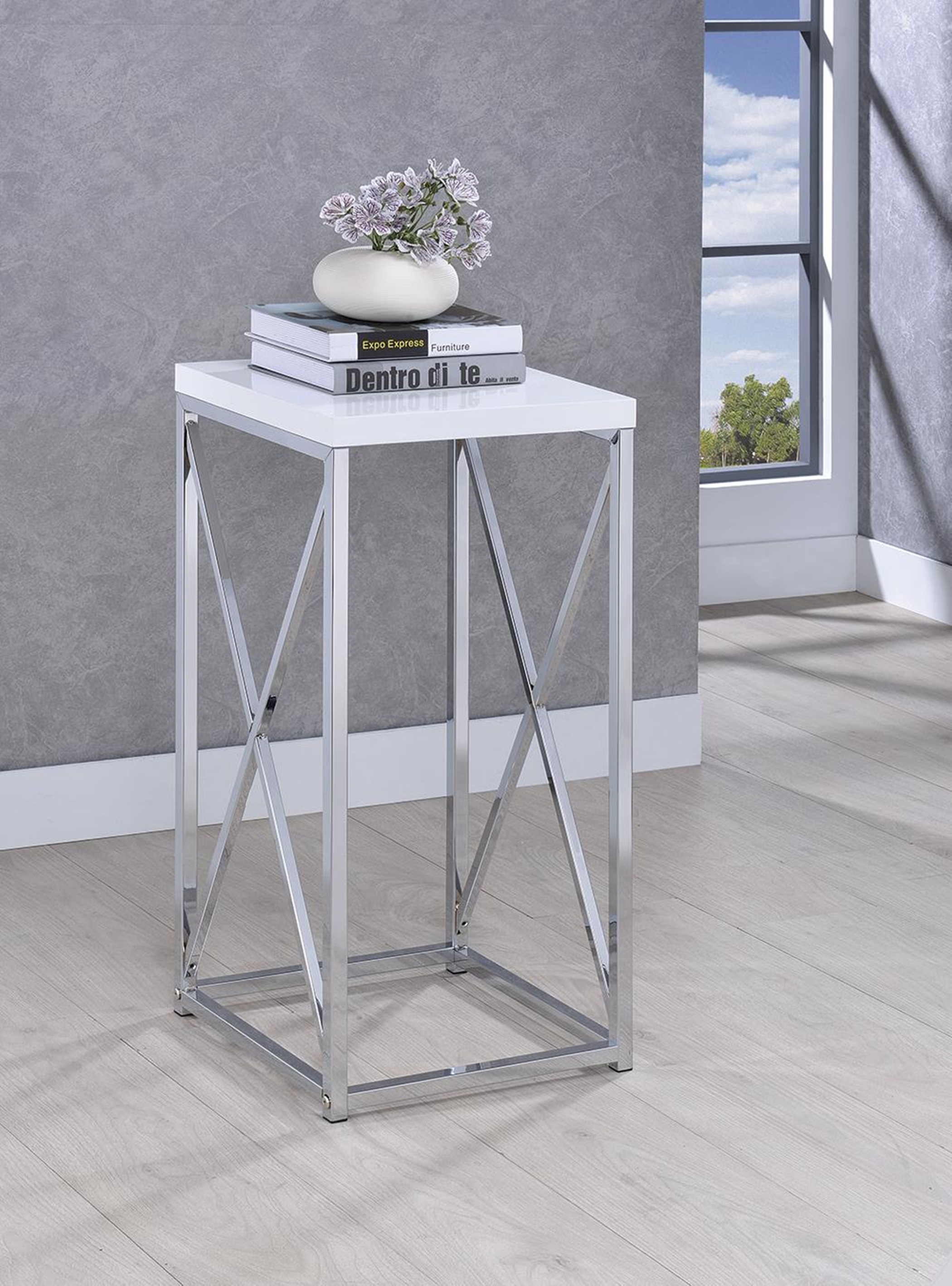 Glossy White and Chrome Accent Table