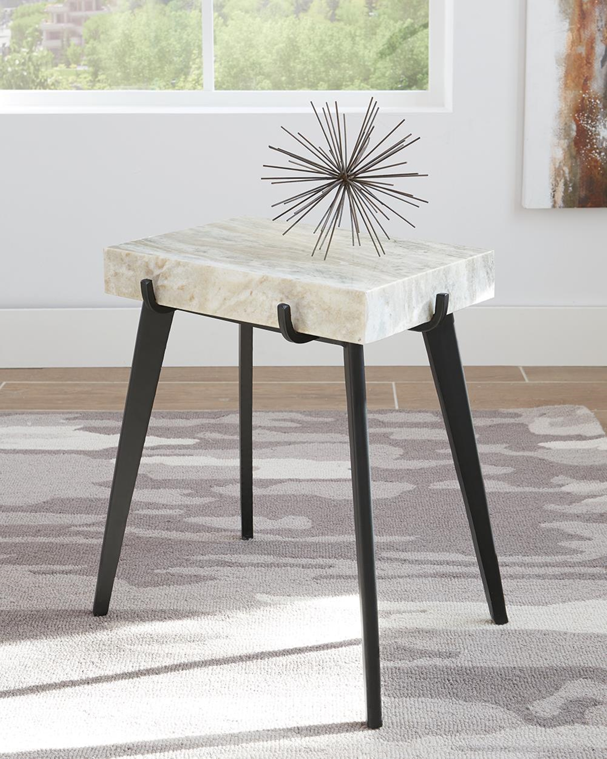 Contemporary White Marble Accent Table