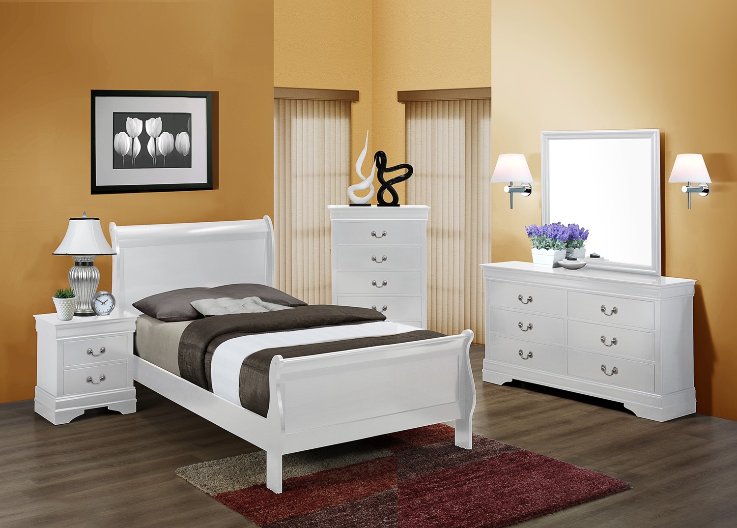 CM3650 White Louis Philippe Twin Bed