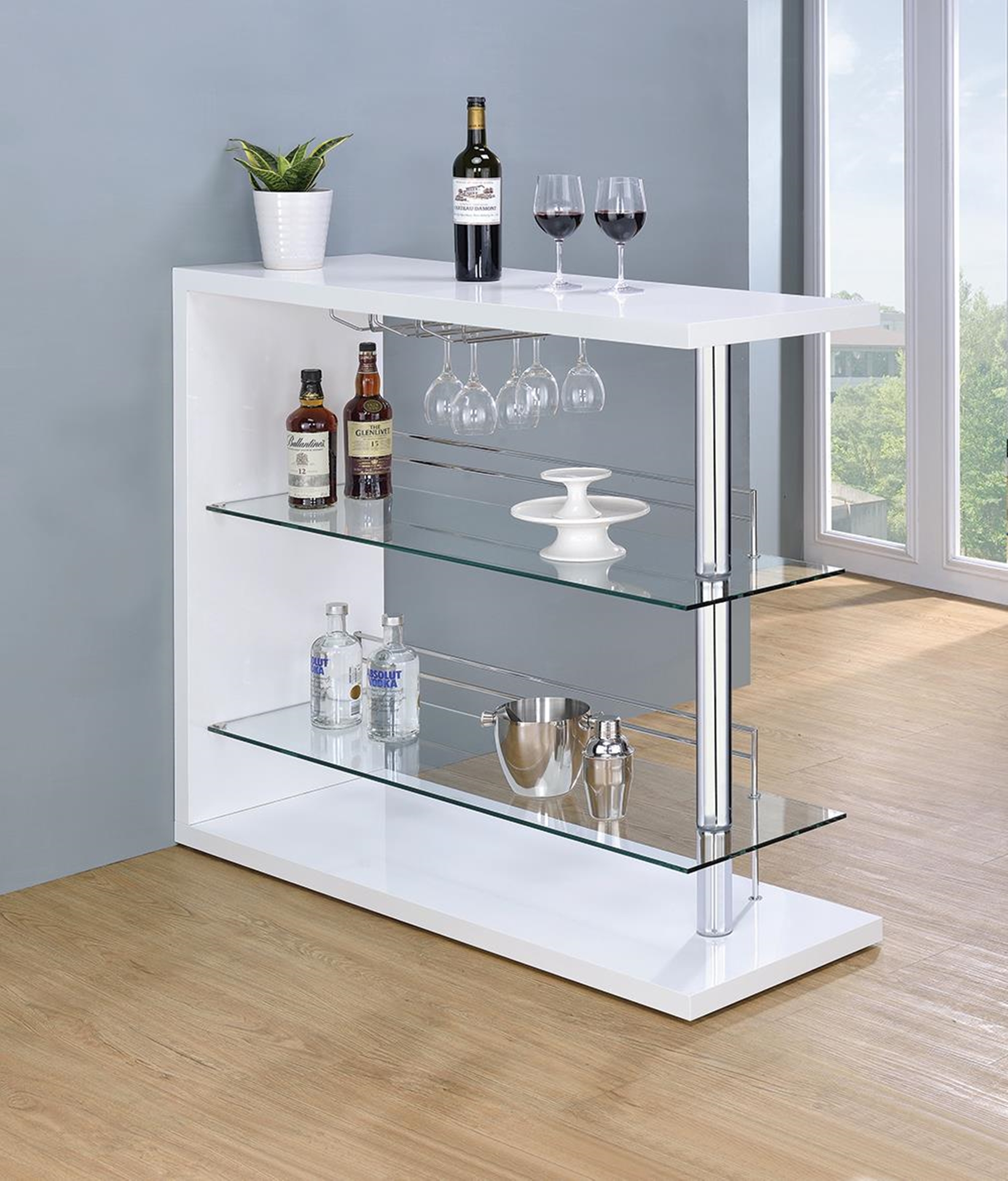 Two-Shelf Contemporary Bar Unit with Wine Holder - Click Image to Close