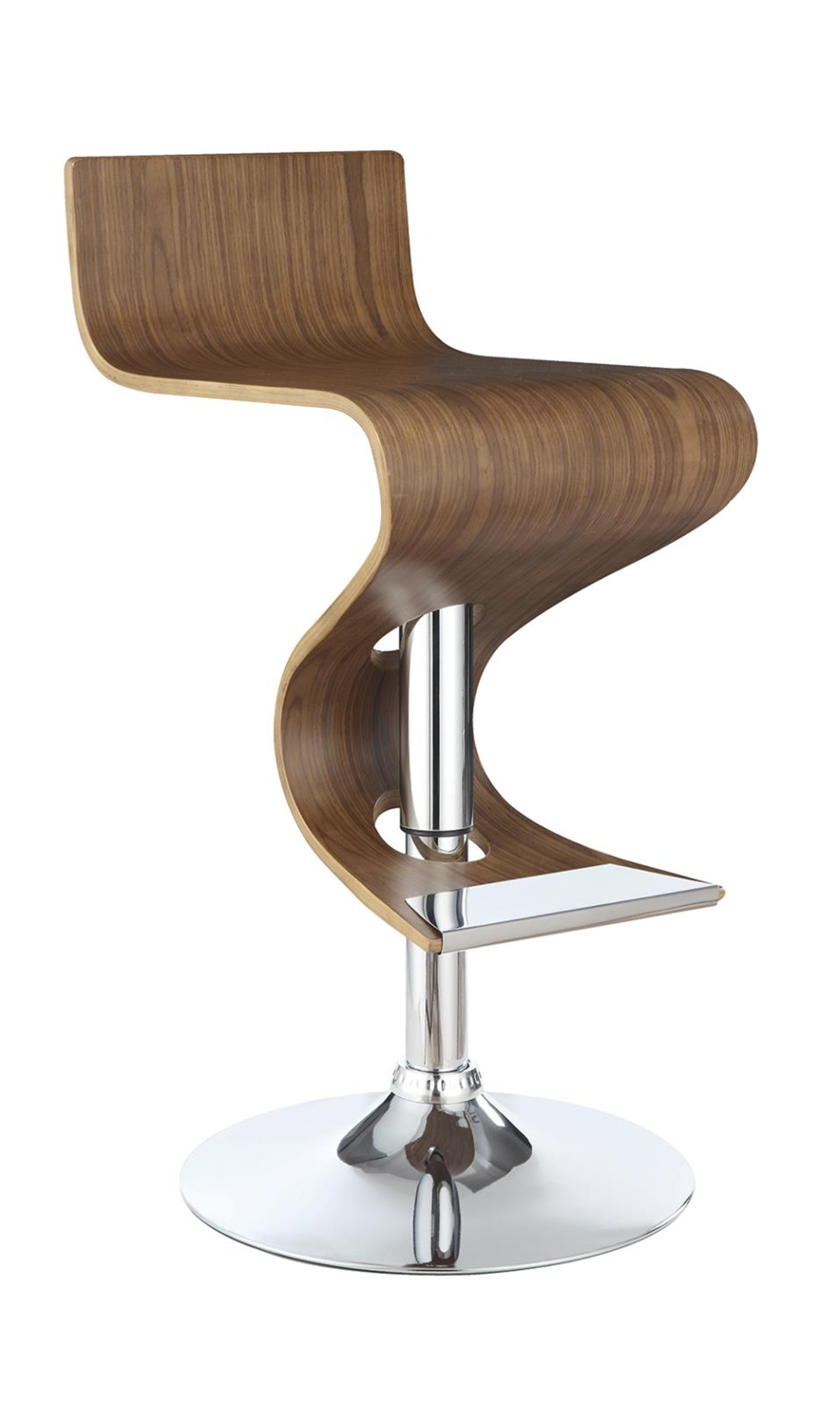 Contemporary Walnut Adjustable Bar Stool - Click Image to Close