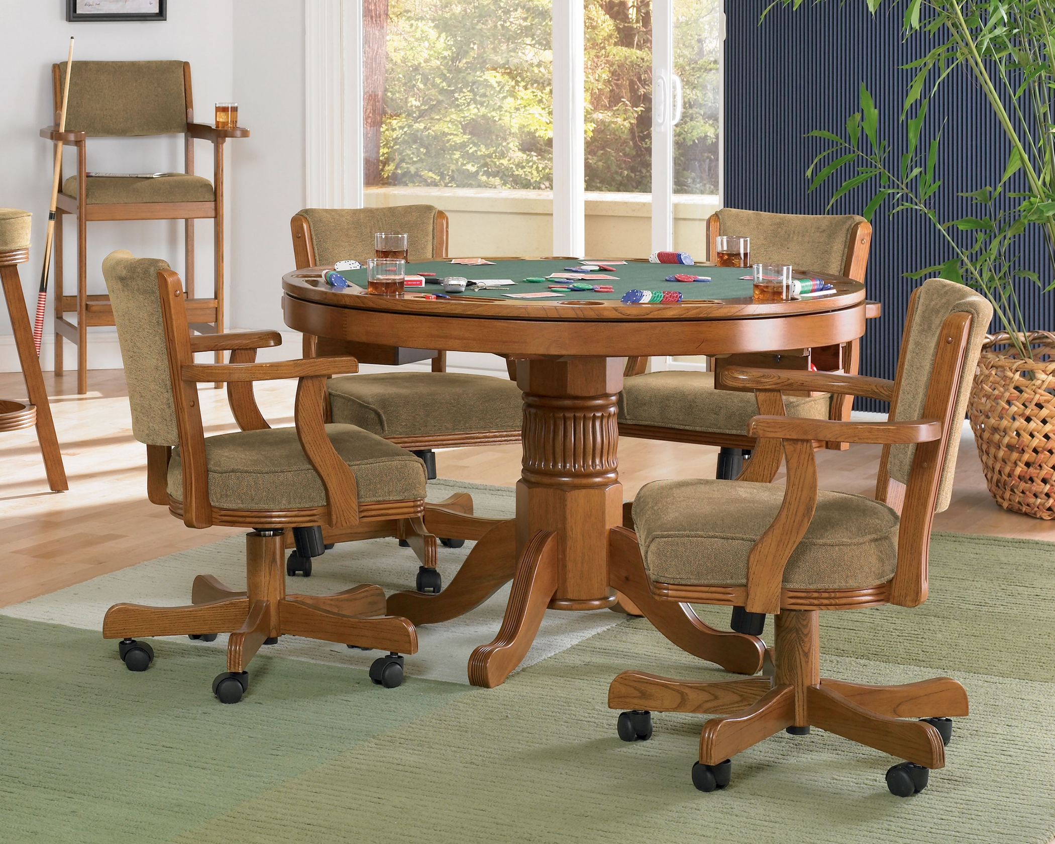Mitchell 3-In-1 Amber Game Table & 4 Arm Chairs - Click Image to Close