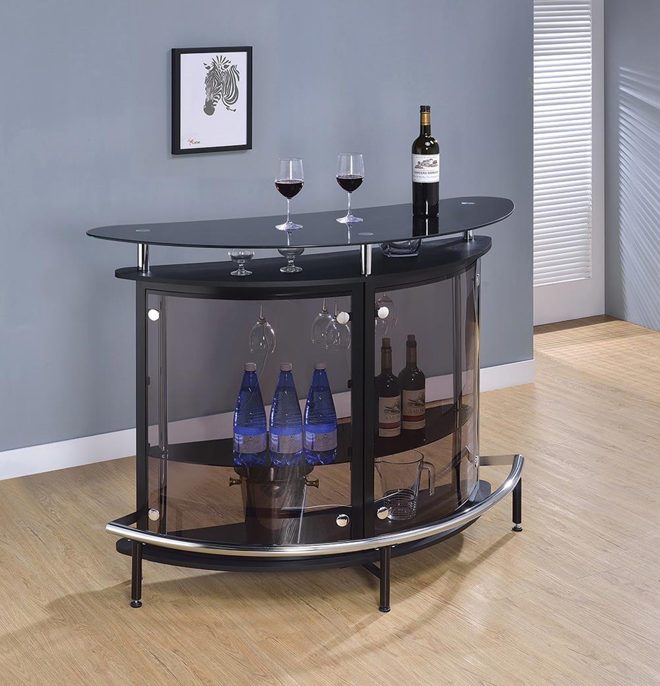 Contemporary Black Bar Unit with Tempered Glass - Click Image to Close