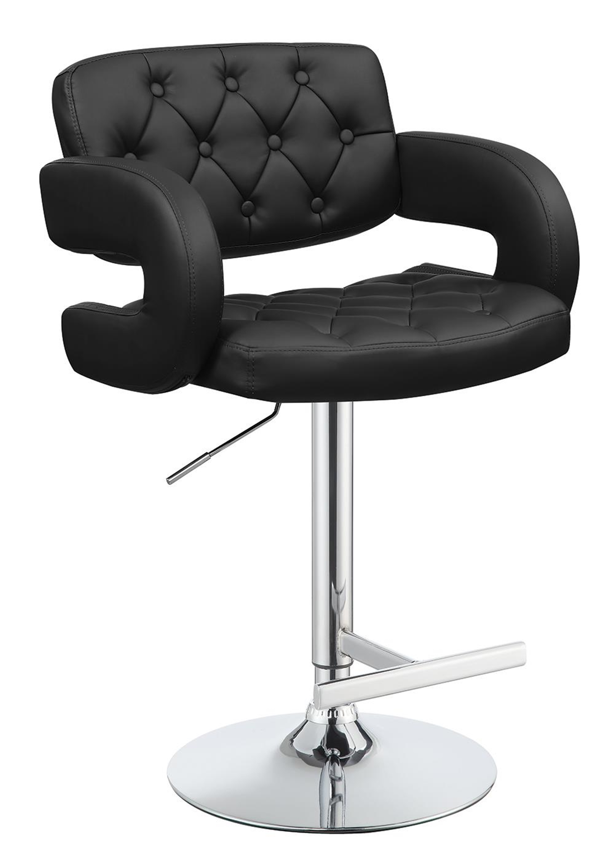 Contemporary Black Faux Leather Adjustable Bar Stool - Click Image to Close