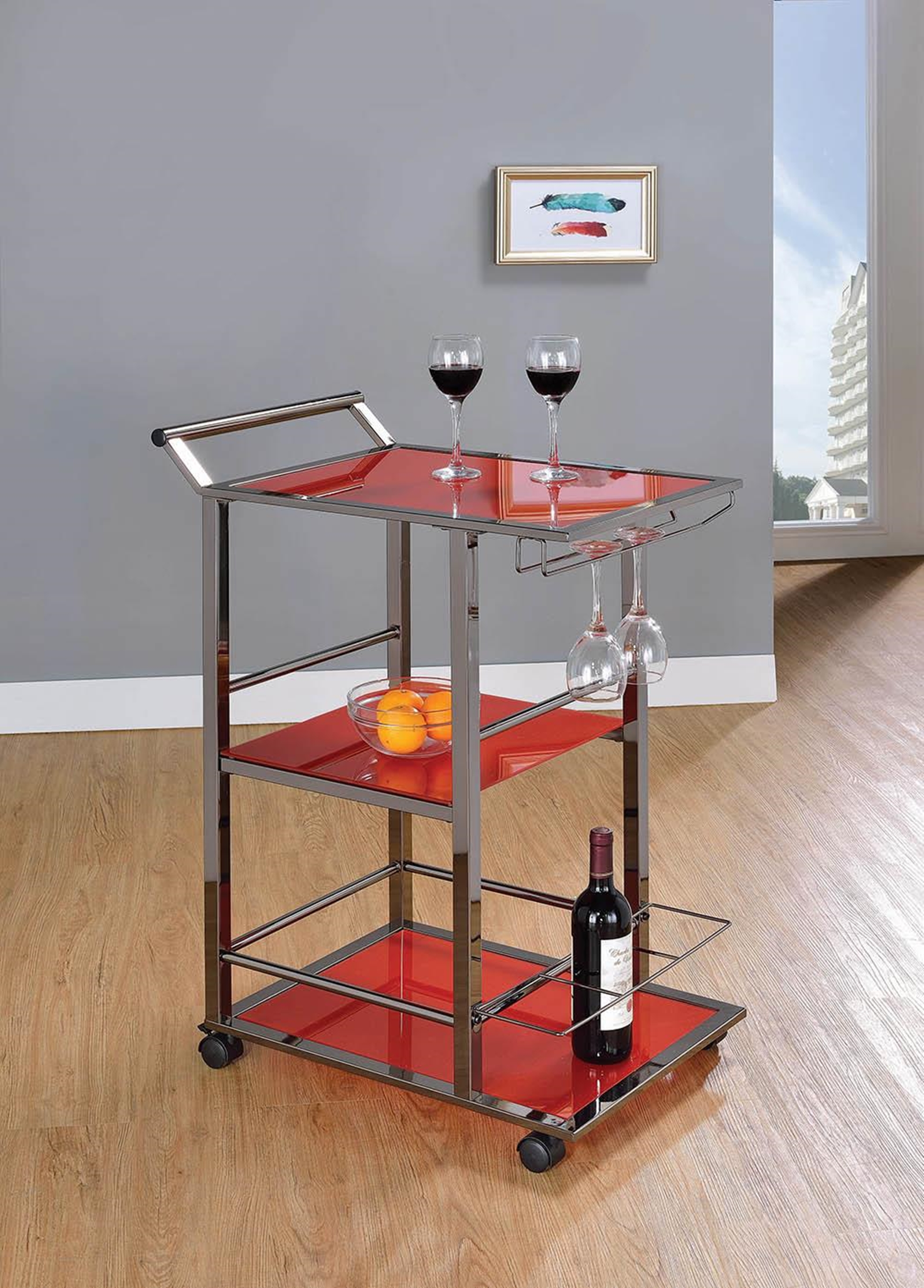 Industrial Red Serving Cart - Click Image to Close