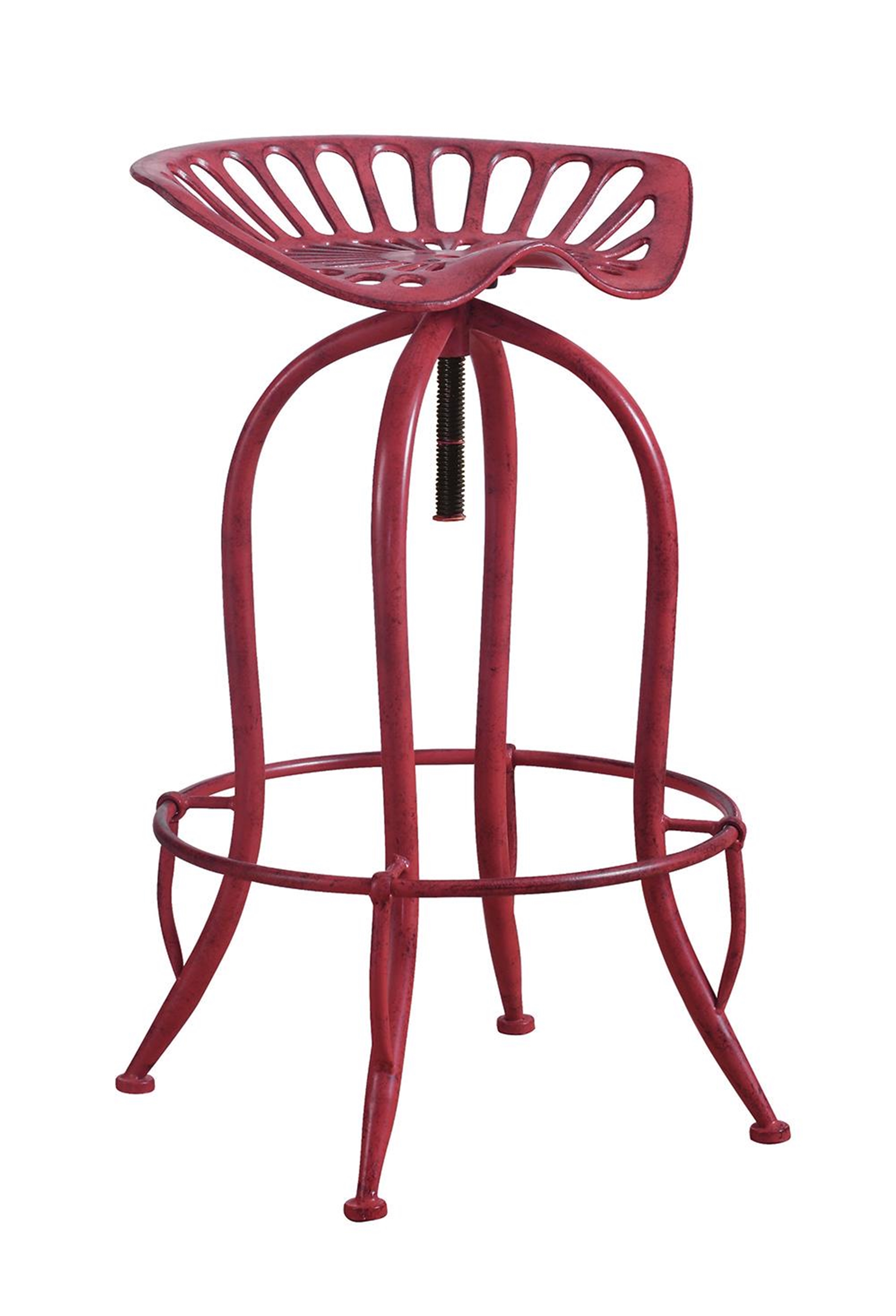 Traditional Antique Red Adjustable Bar Stool - Click Image to Close