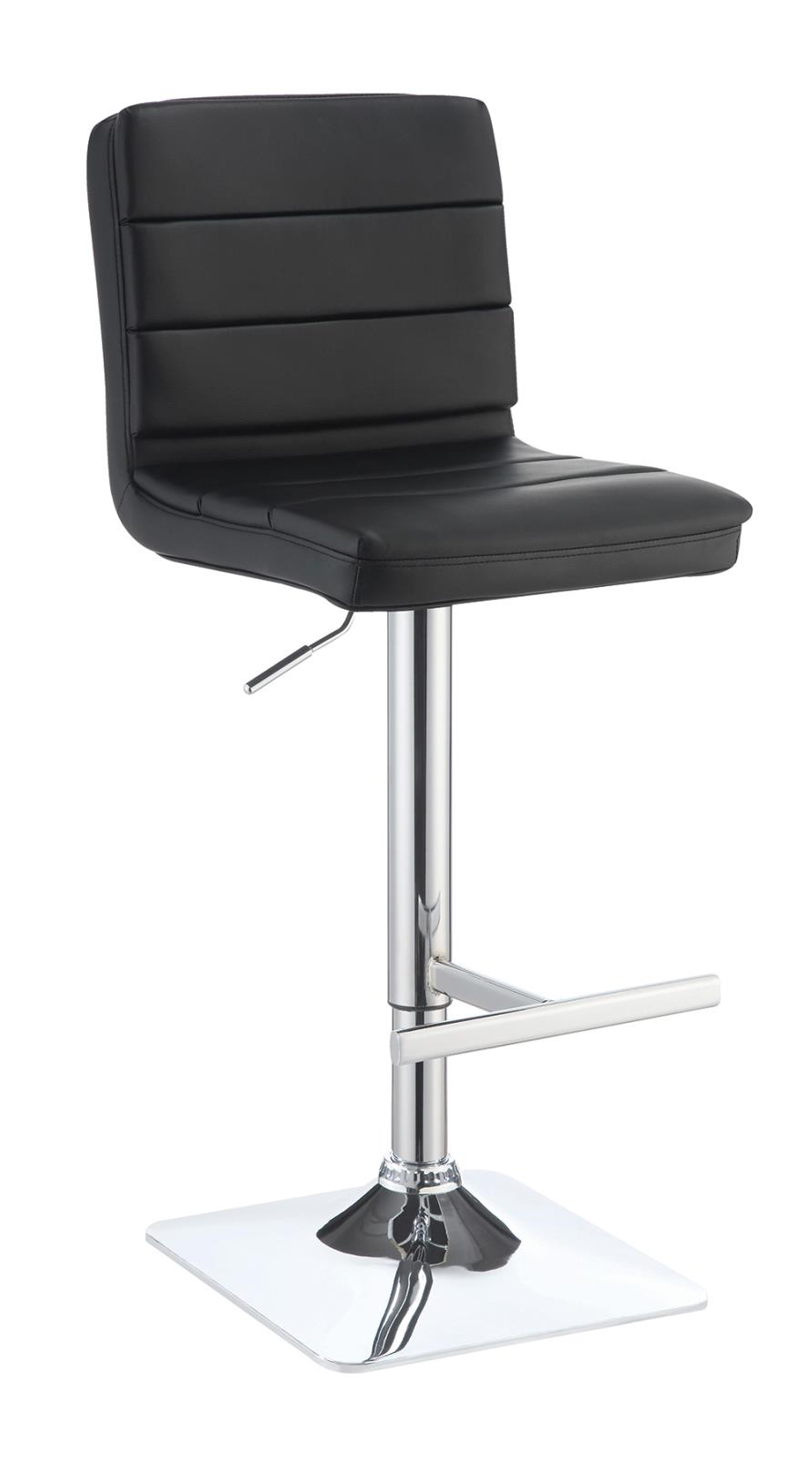 Contemporary Black Adjustable Padded Back Bar Stool - Click Image to Close