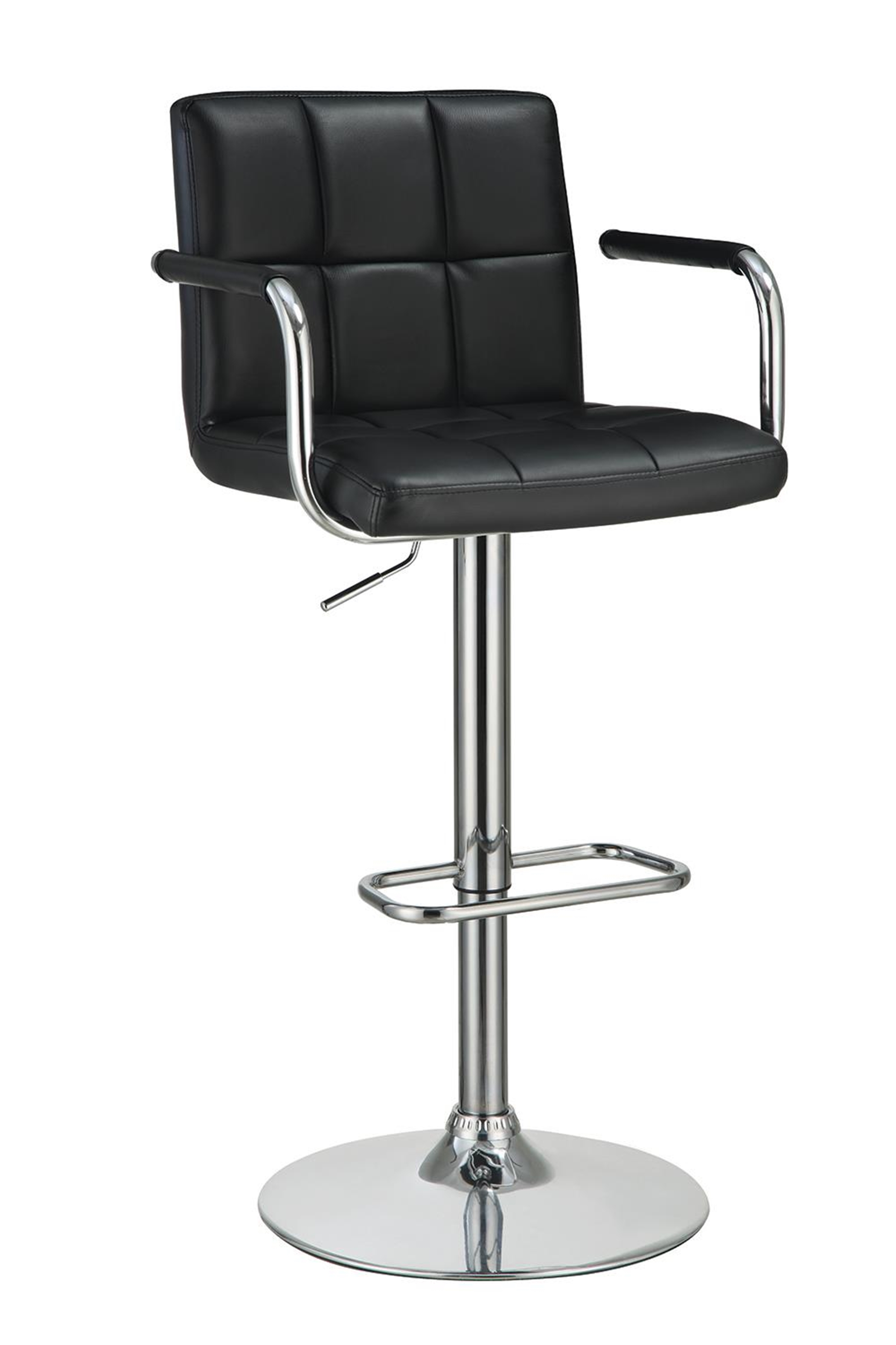 Contemporary Black and Chrome Adjustable Bar Stool with Arms - Click Image to Close