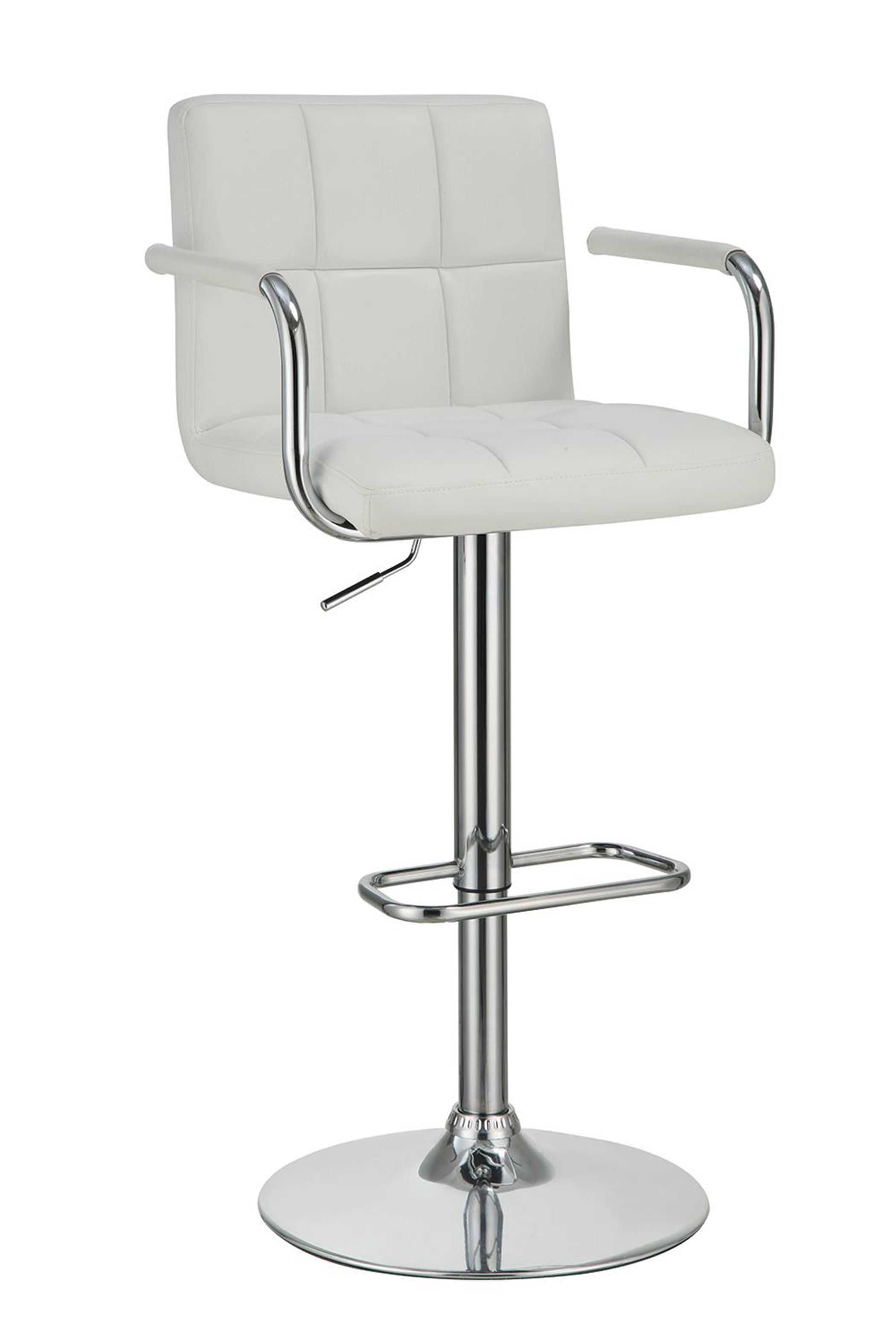 Contemporary White and Chrome Adjustable Bar Stool with Arms - Click Image to Close
