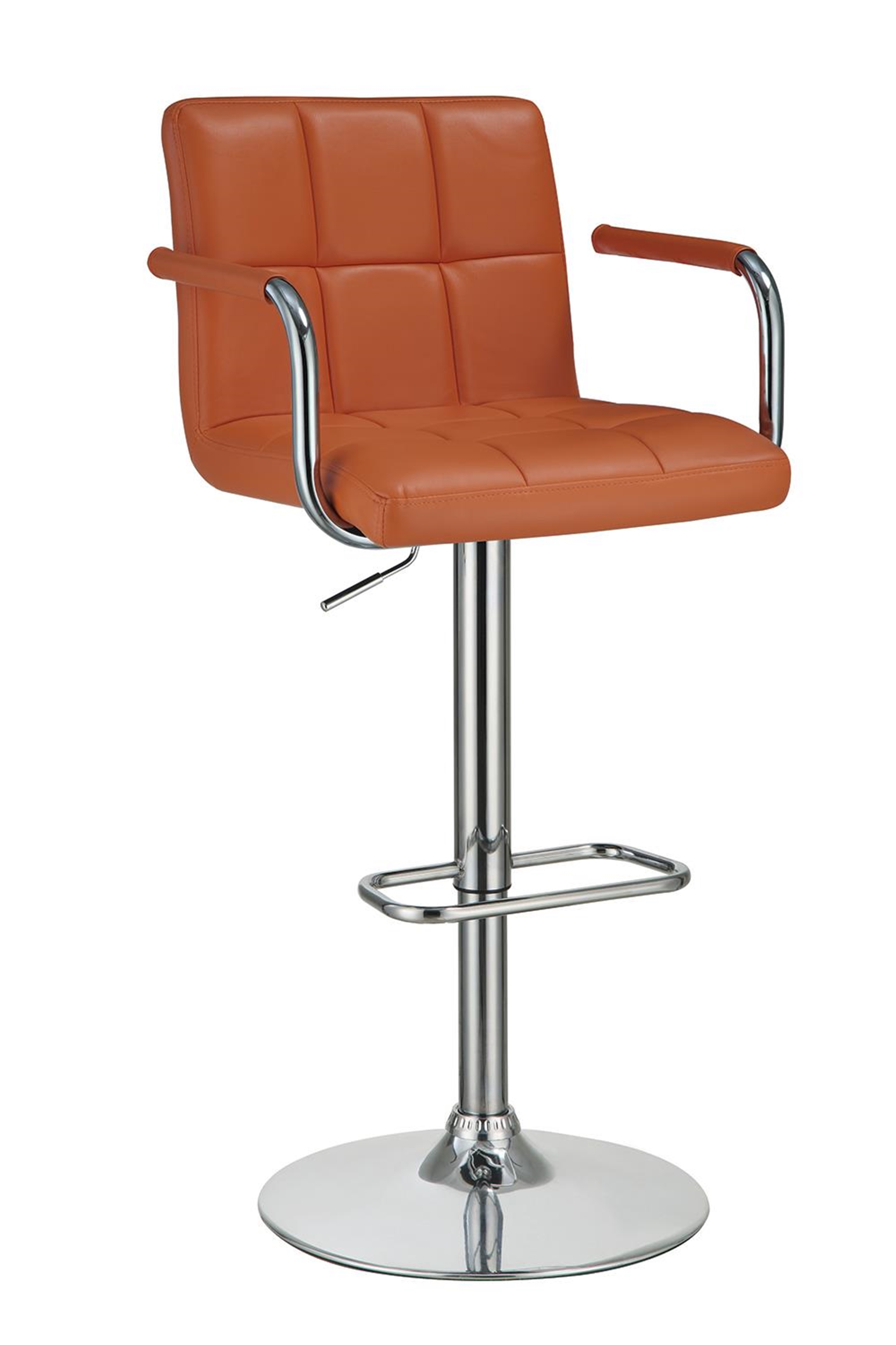 Contemporary Pumpkin and Chrome Adjustable Bar Stool with Arms - Click Image to Close