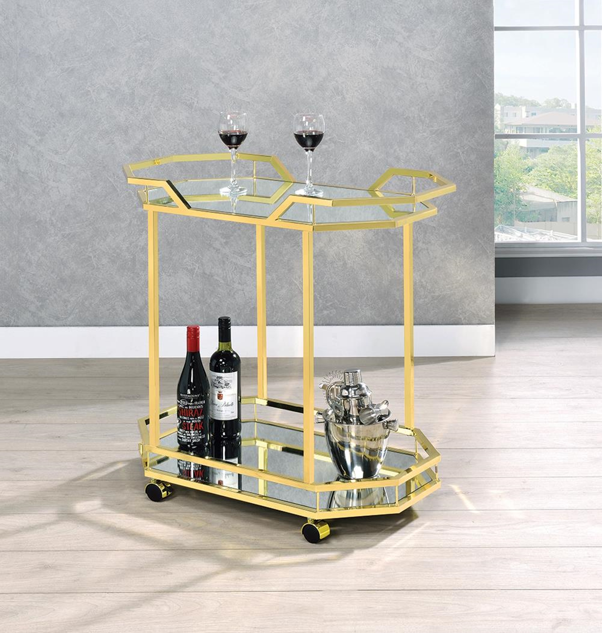 Traditional Brass Serving Cart - Click Image to Close
