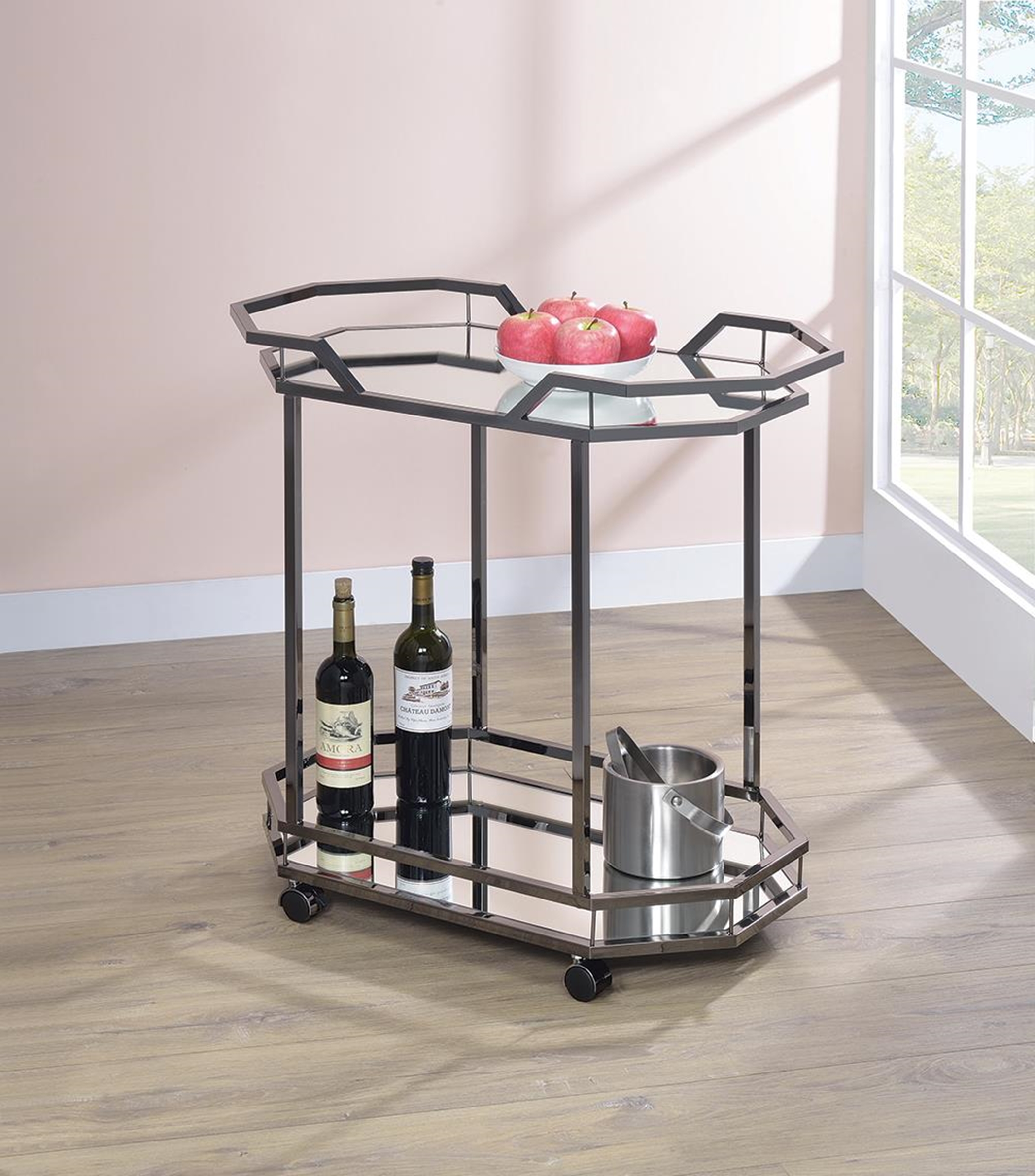 Traditional Black Nickel Serving Cart - Click Image to Close