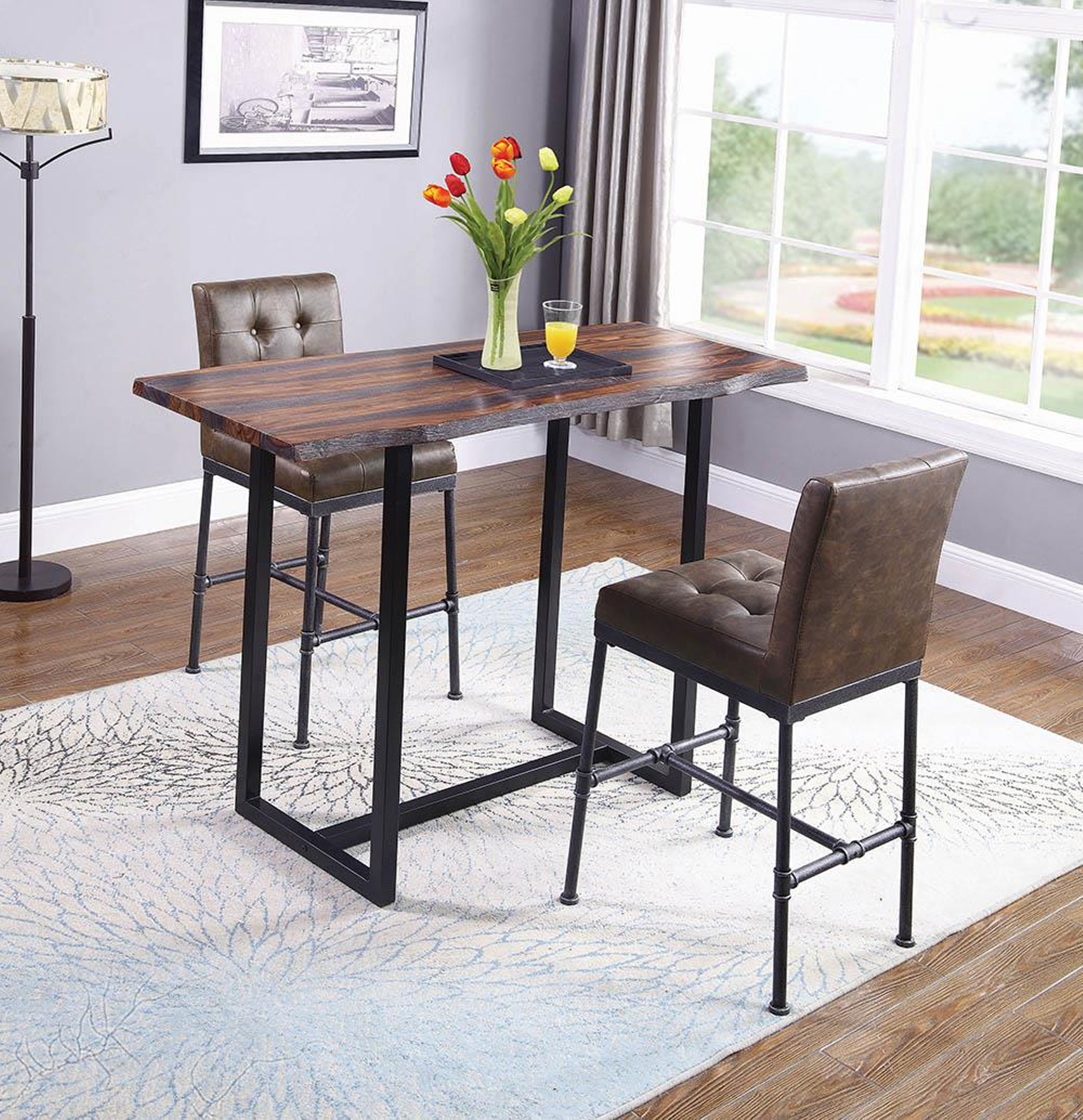 Industrial Gunmetal Live-Edge Bar Table - Click Image to Close