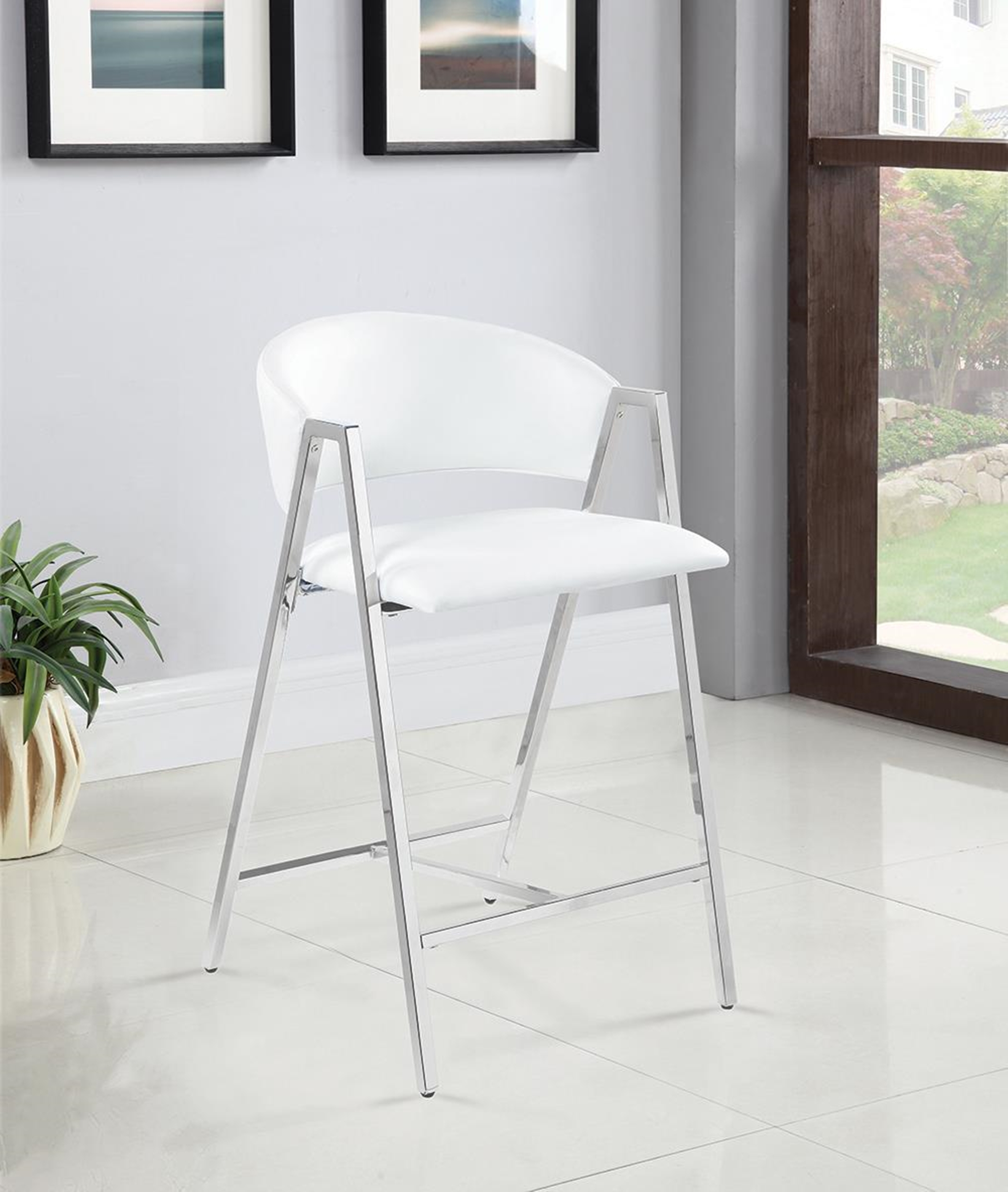Contemporary White and Chrome Counter-Height Stool - Click Image to Close